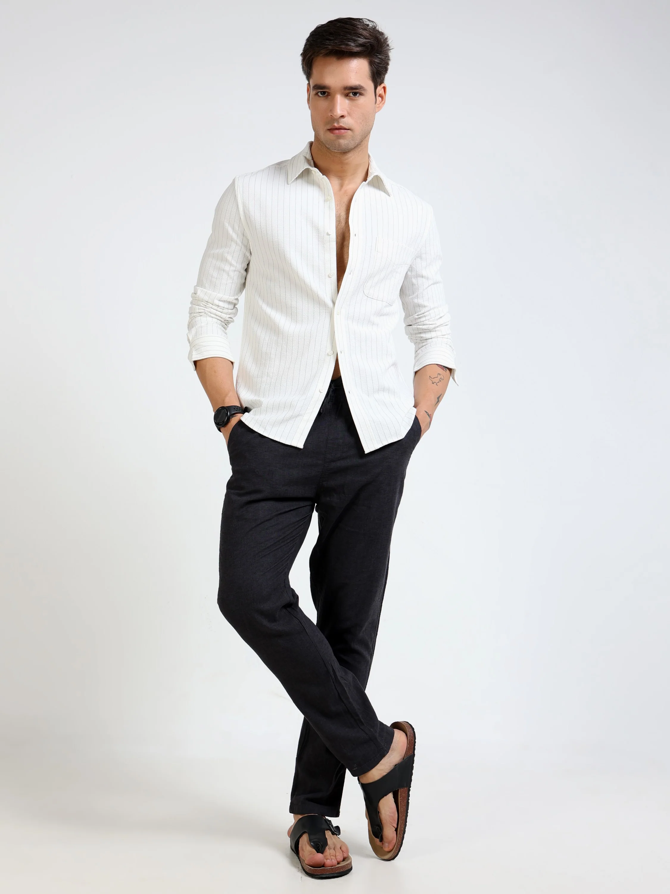 Men Black Striped Casual Shirt - Image 5