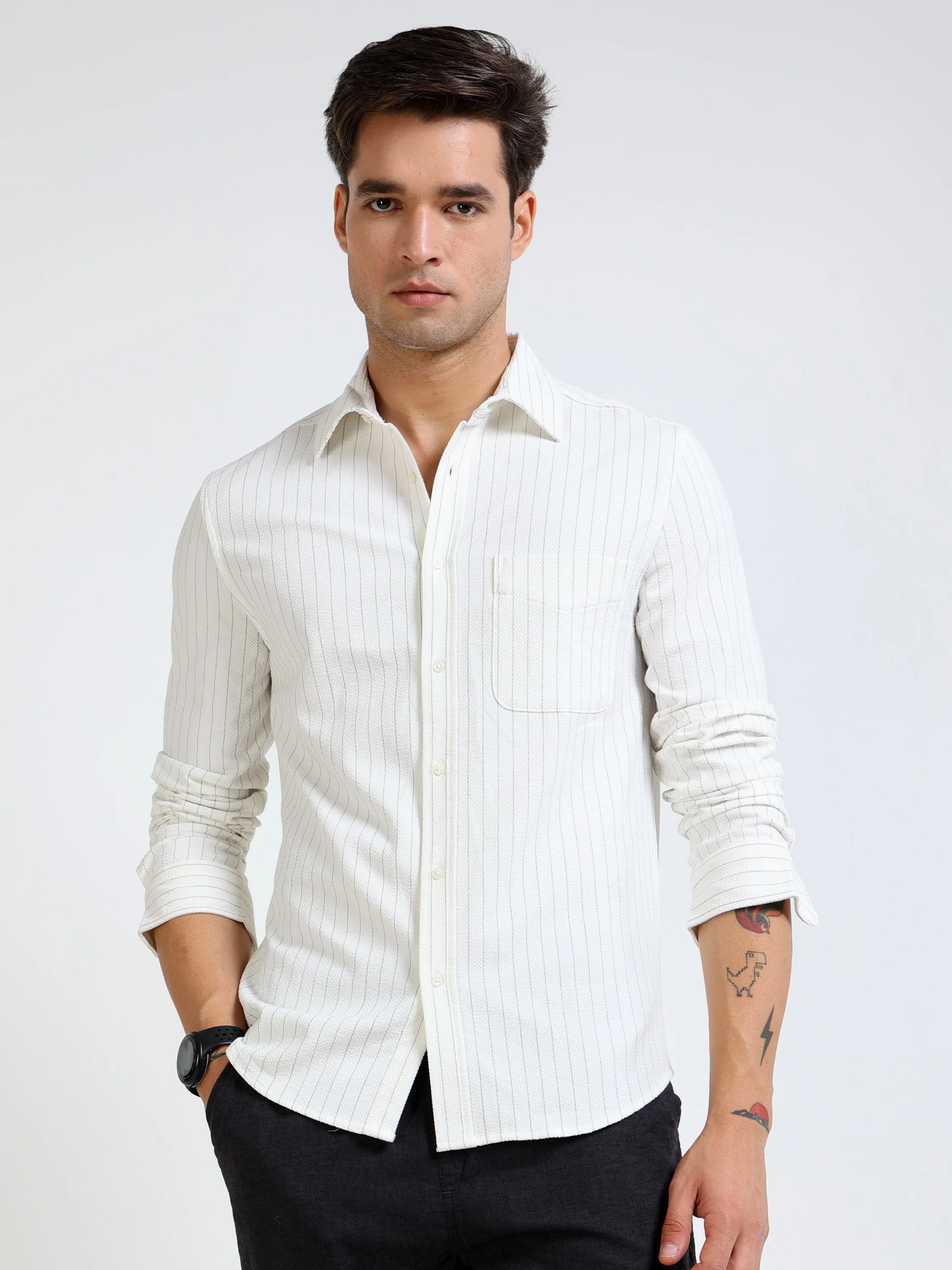 Men Black Striped Casual Shirt - Image 6