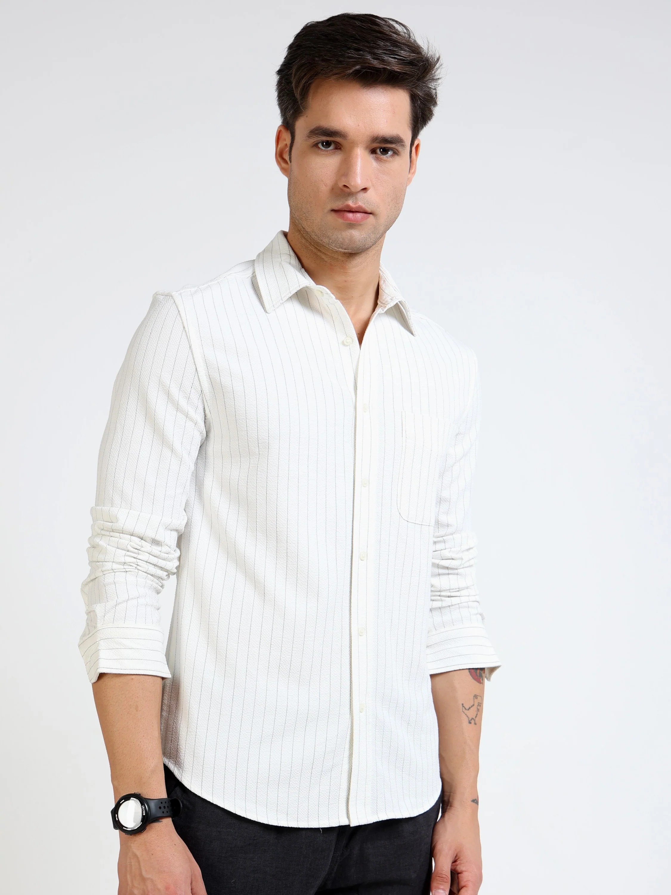 Men Black Striped Casual Shirt - Image 7