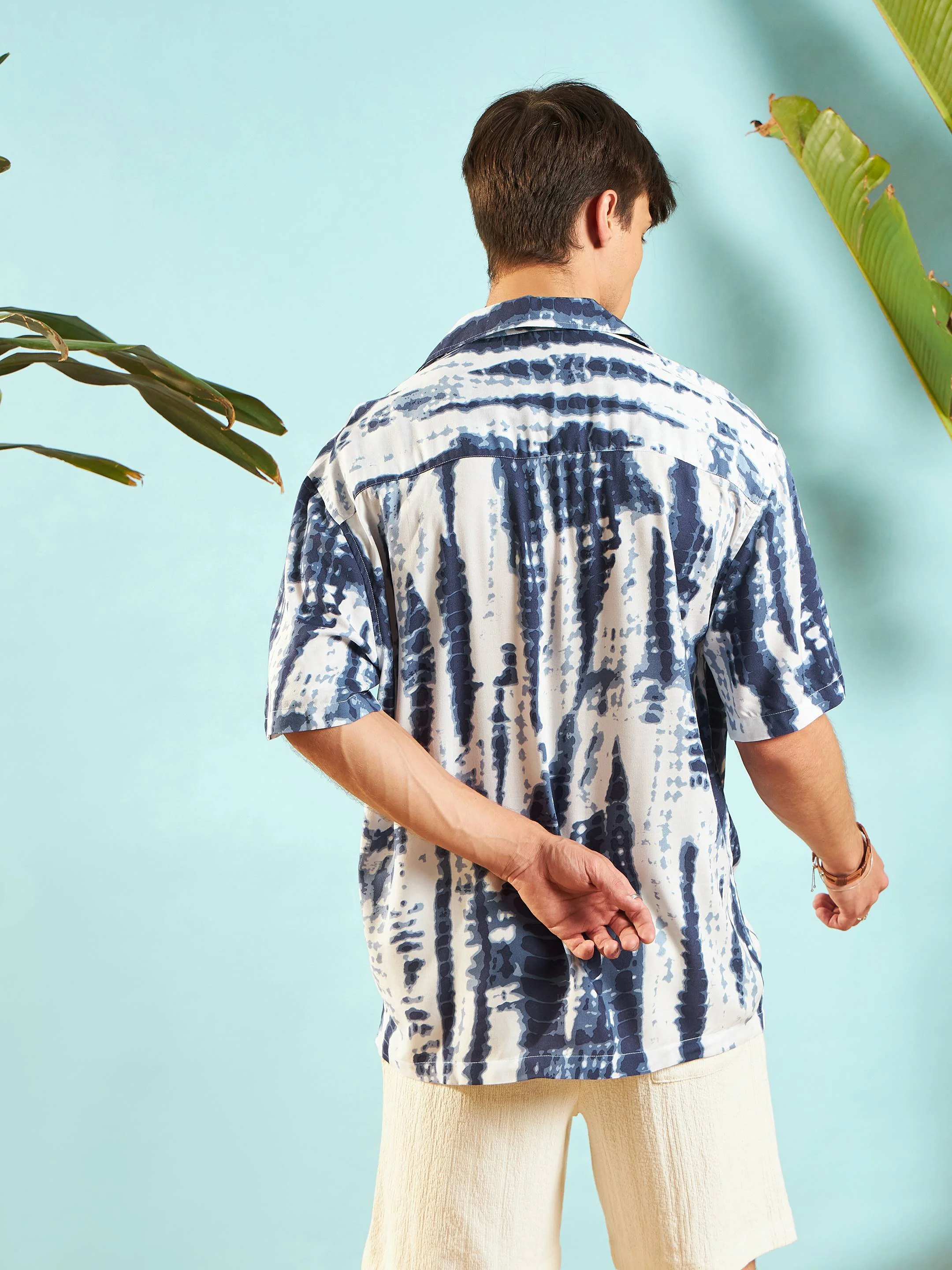 Men White & Blue Tie Dye Relax Fit Shirt - Image 2