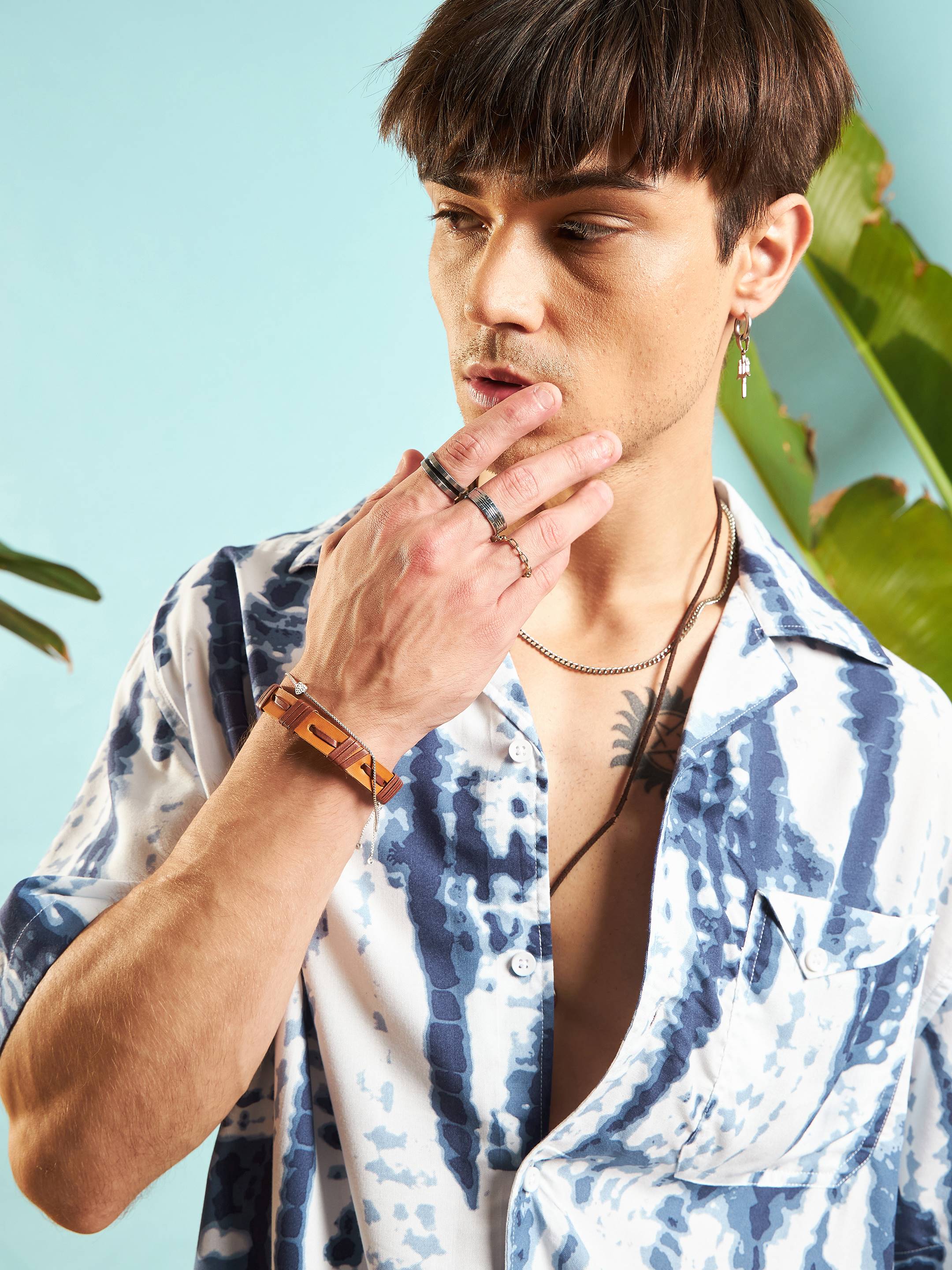 Men White & Blue Tie Dye Relax Fit Shirt - Image 3