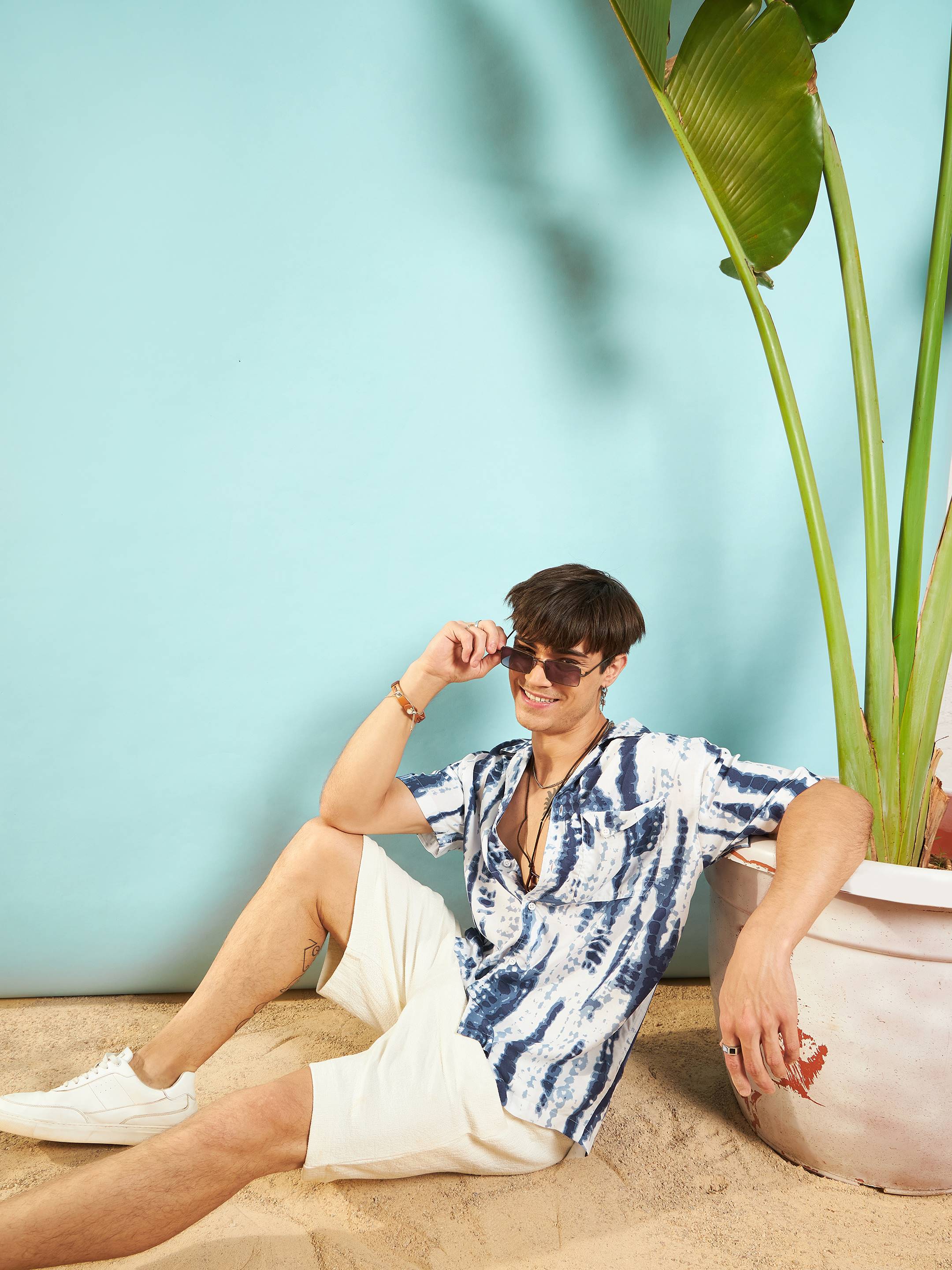 Men White & Blue Tie Dye Relax Fit Shirt - Image 6