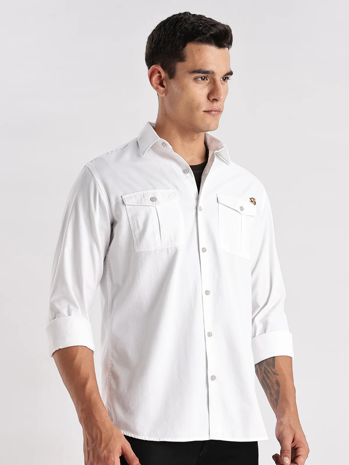 Men White Cargo Shirt - Image 4