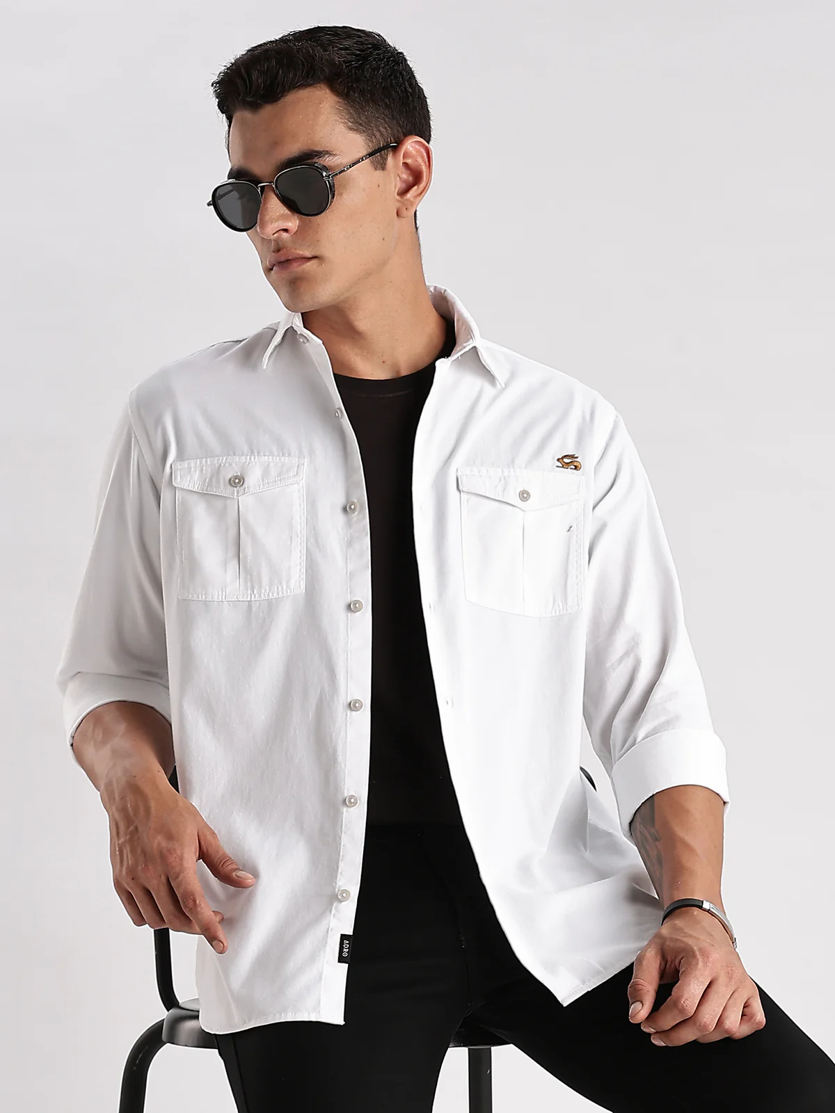 Men White Cargo Shirt - Image 7