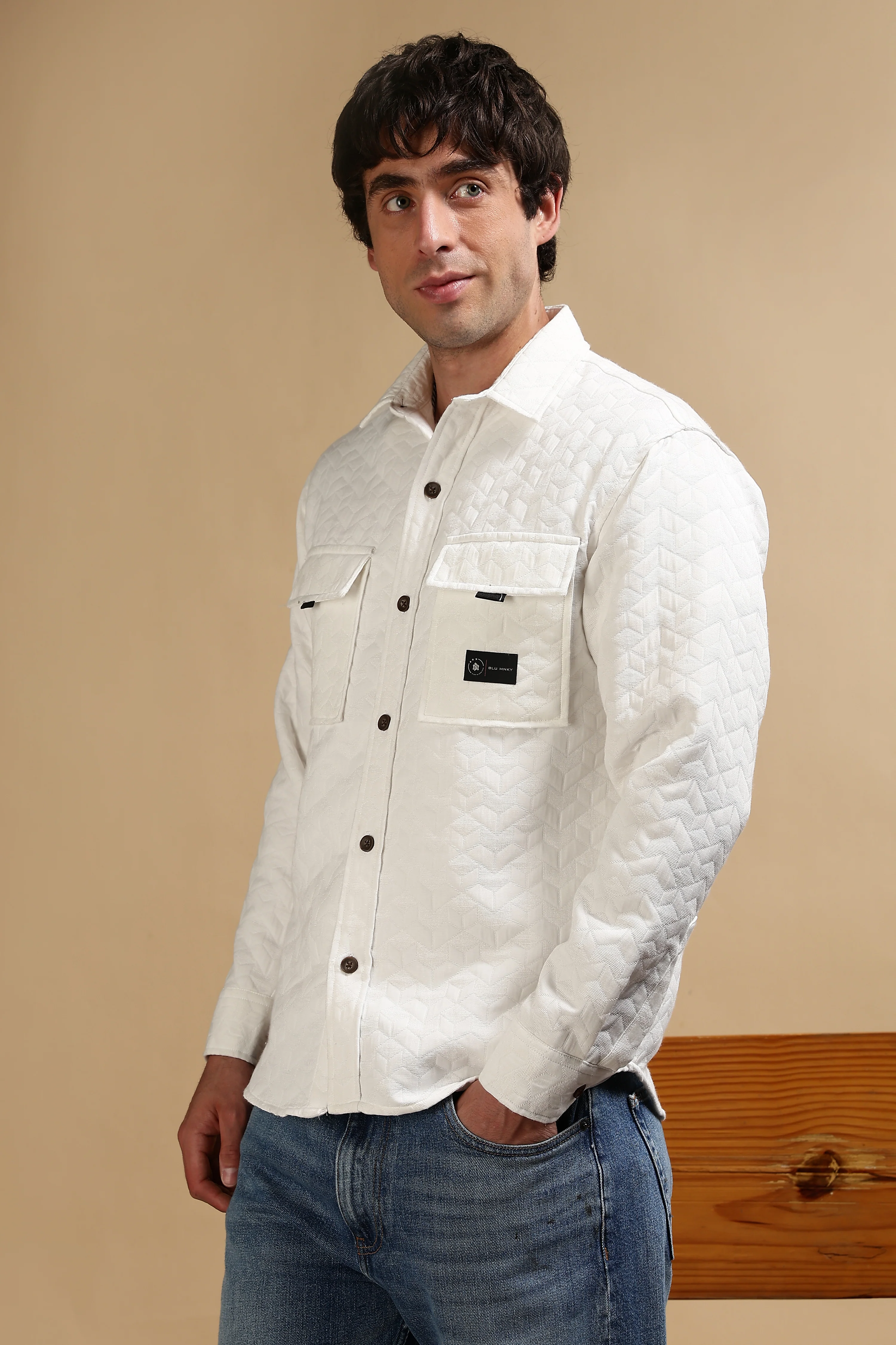 Men White Casual Shacket - Image 6
