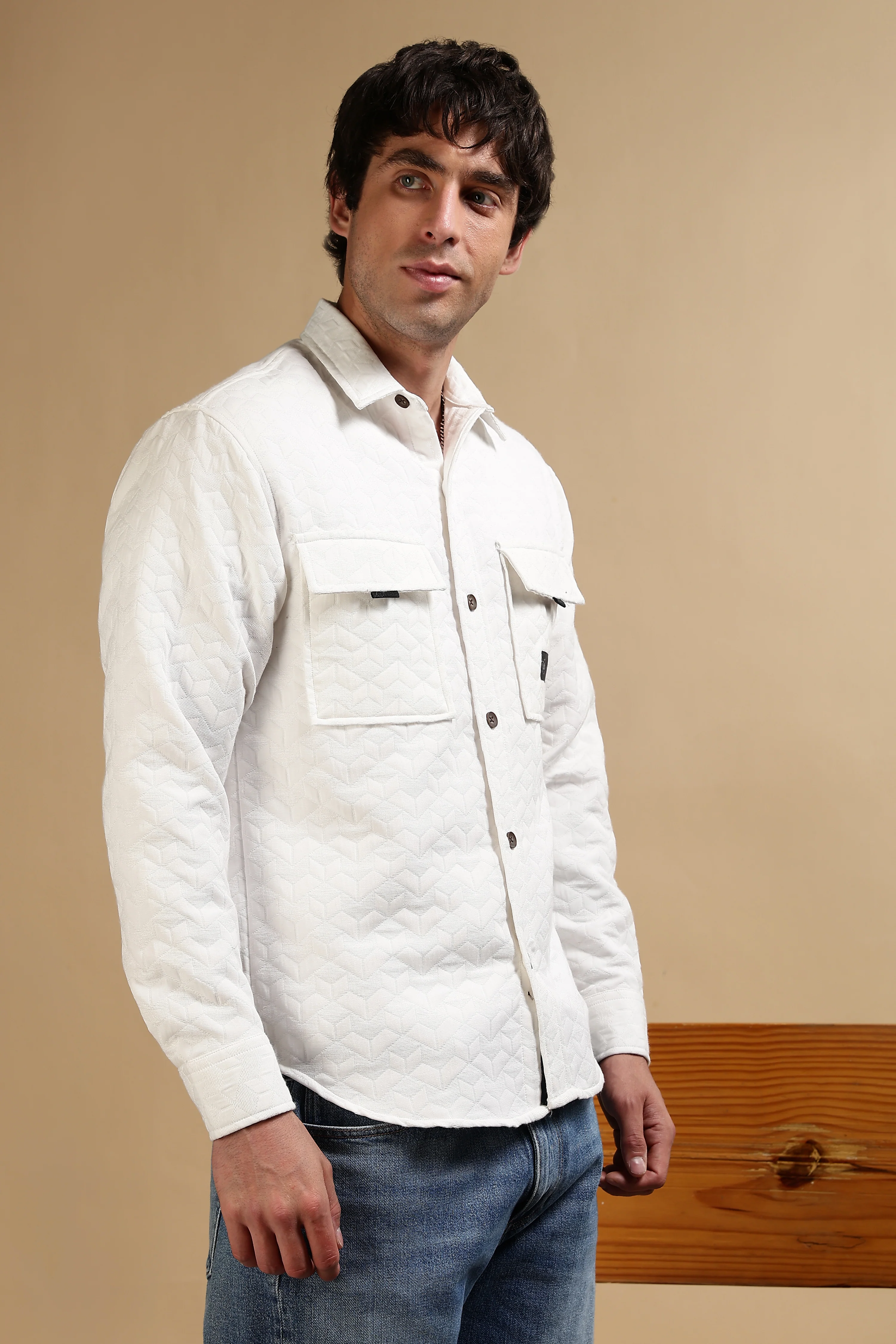 Men White Casual Shacket - Image 7