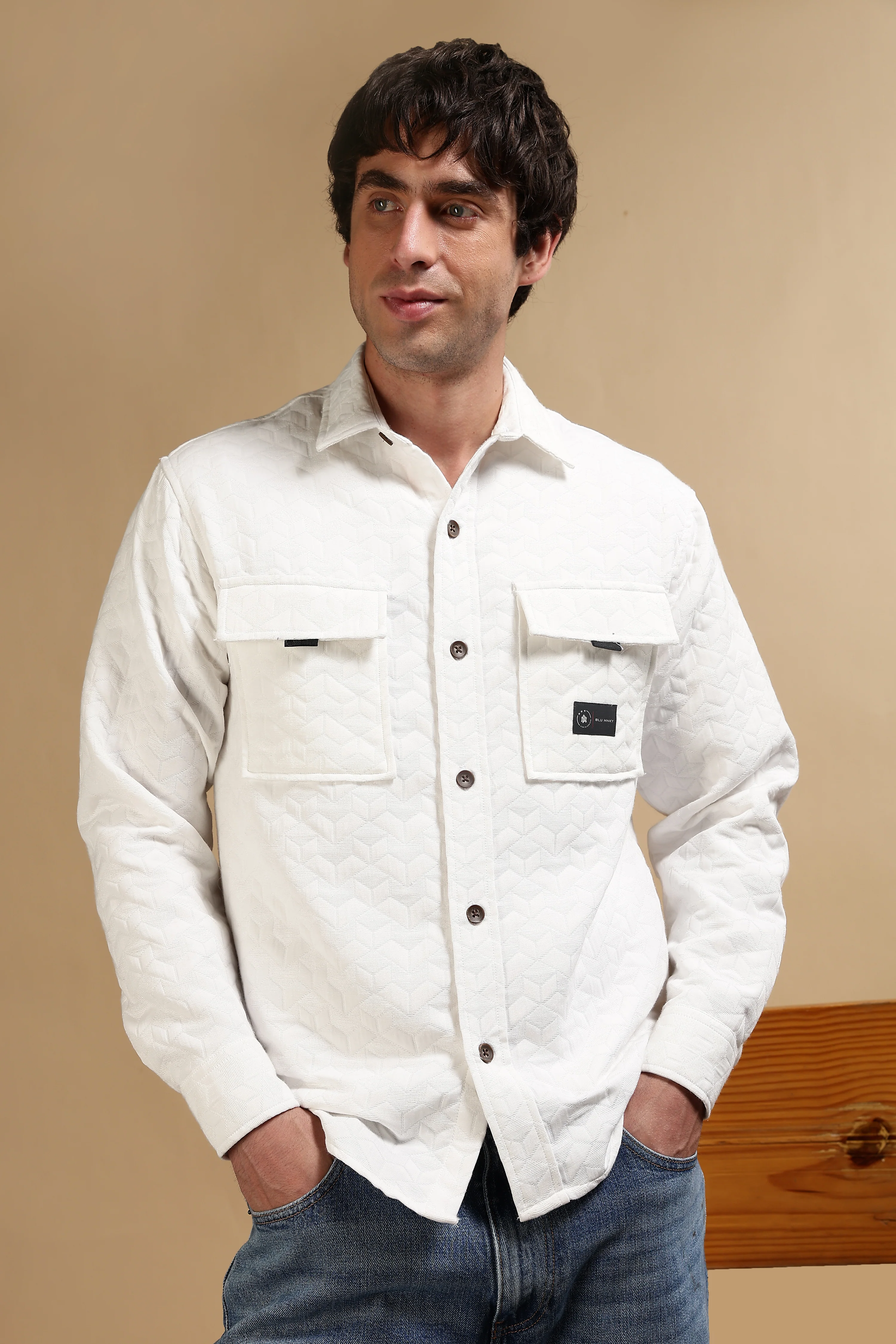 Men White Casual Shacket - Image 9