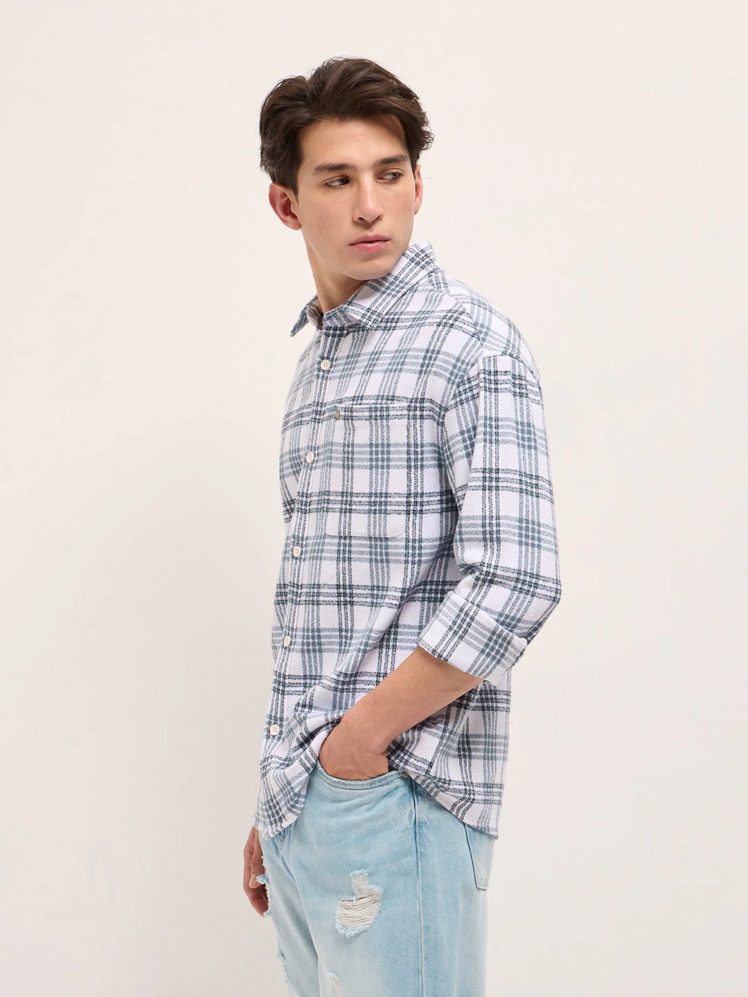 Men White Casual Shirt - Image 3