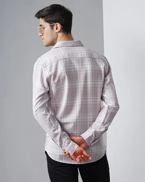 Men White Checked Slim Fit Shirt - Image 2