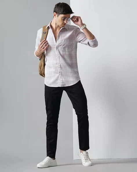 Men White Checked Slim Fit Shirt - Image 5