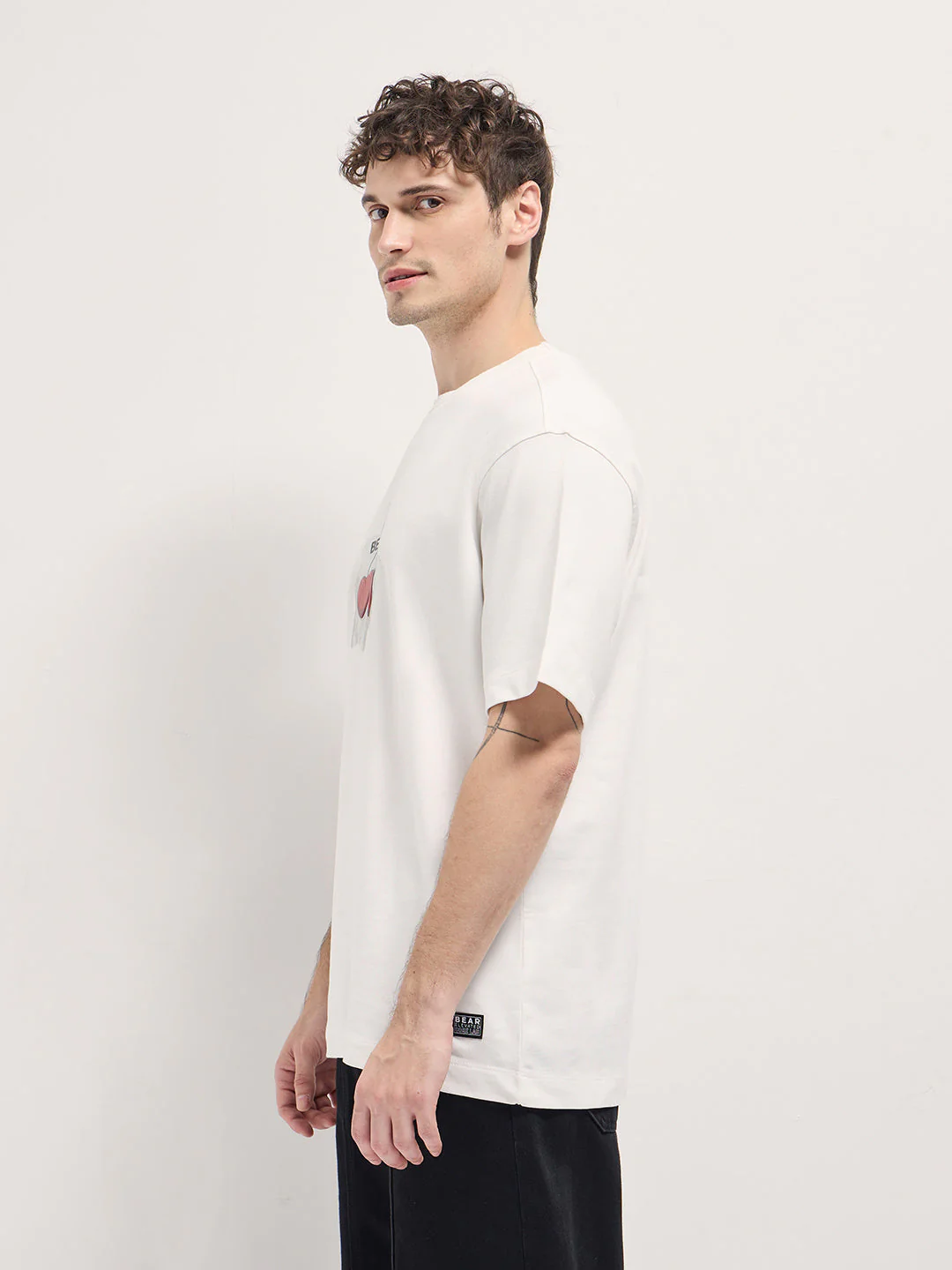 Men White Cherry Graphic Design Crew Neck T-shirt - Image 3