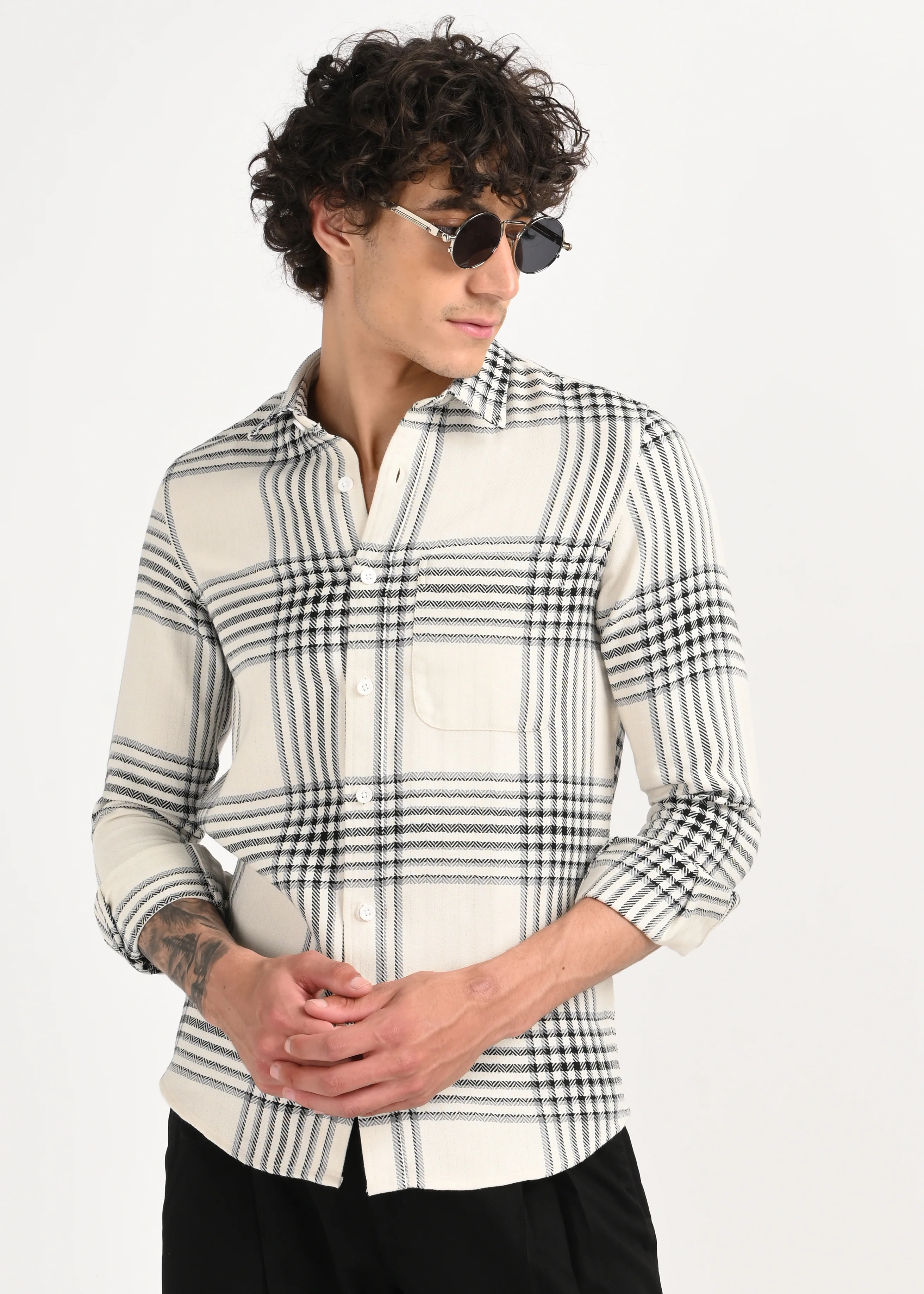 Men White Classic Bold Checked Shirt - Image 10