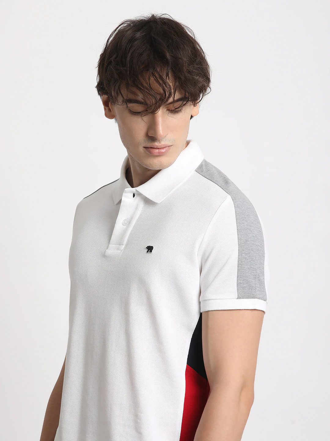 Men White Colourblocked Slim Fit Polo Collar T-shirt - Image 6
