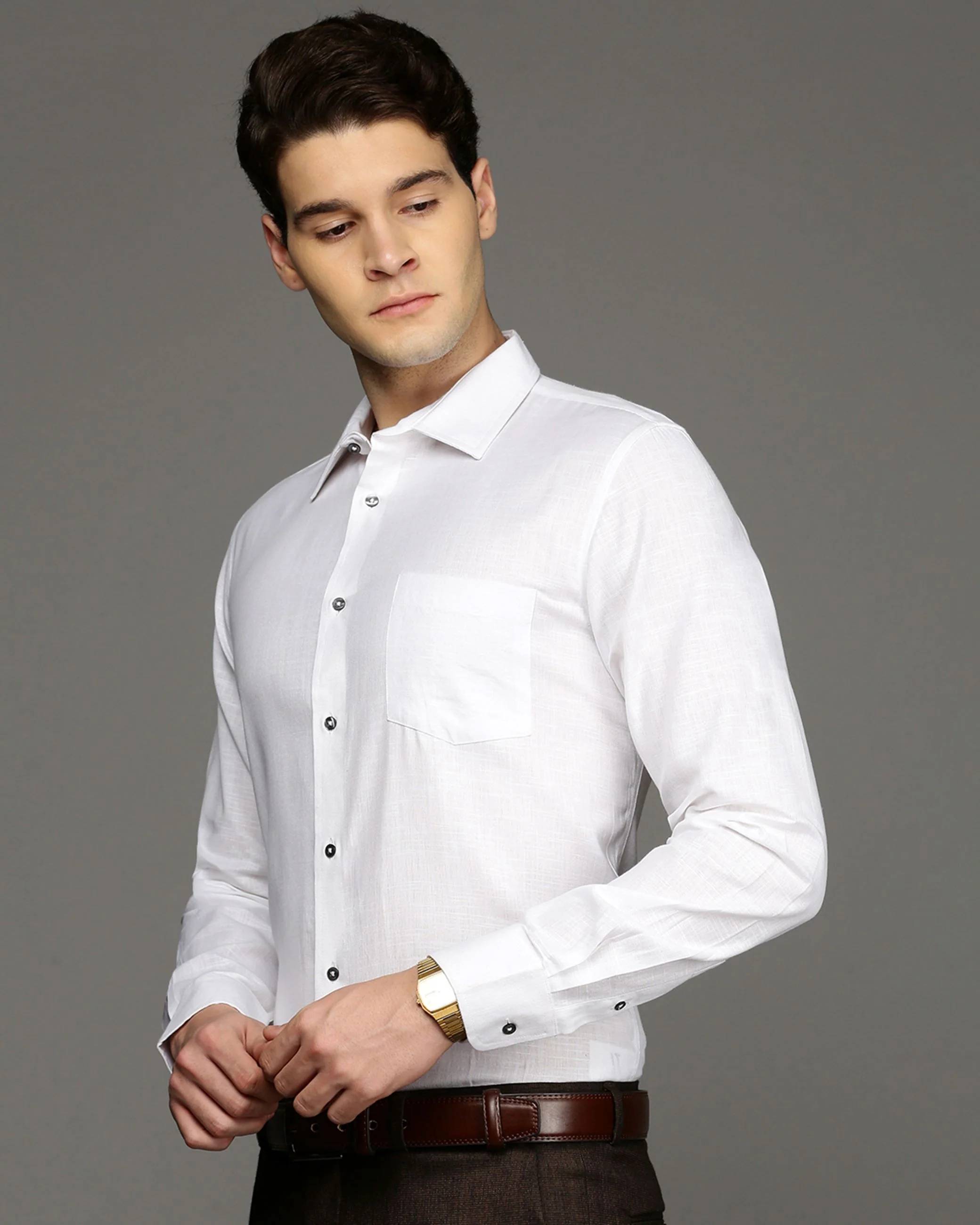 Men White Cotton Blend Slim Shirt - Image 3