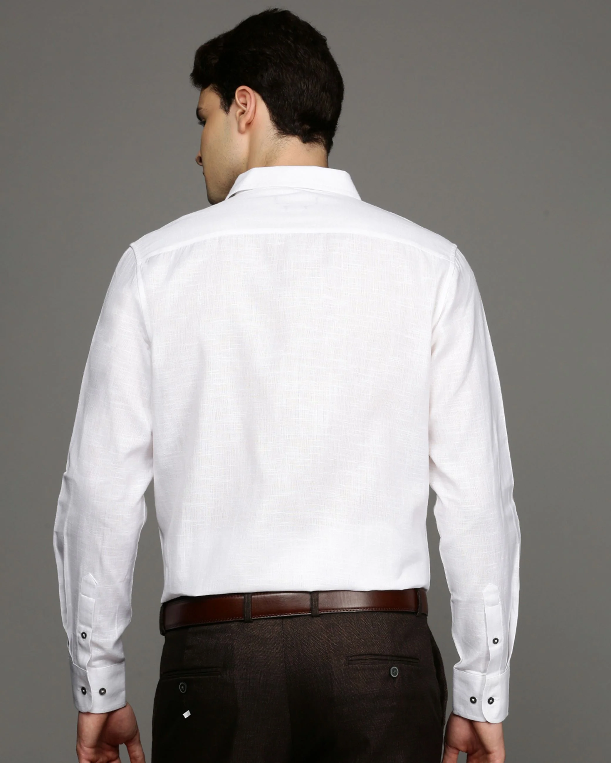 Men White Cotton Blend Slim Shirt - Image 4