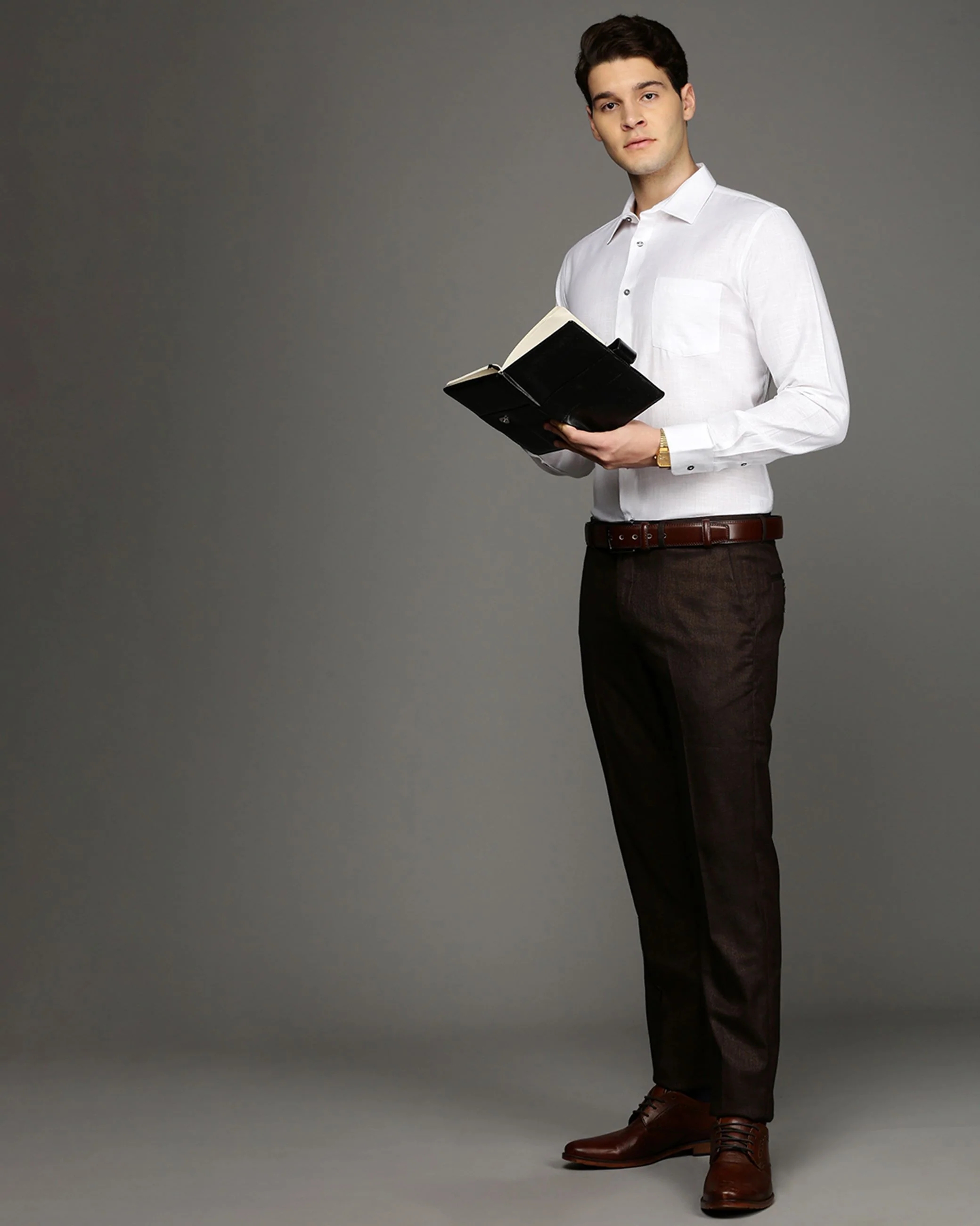 Men White Cotton Blend Slim Shirt - Image 5