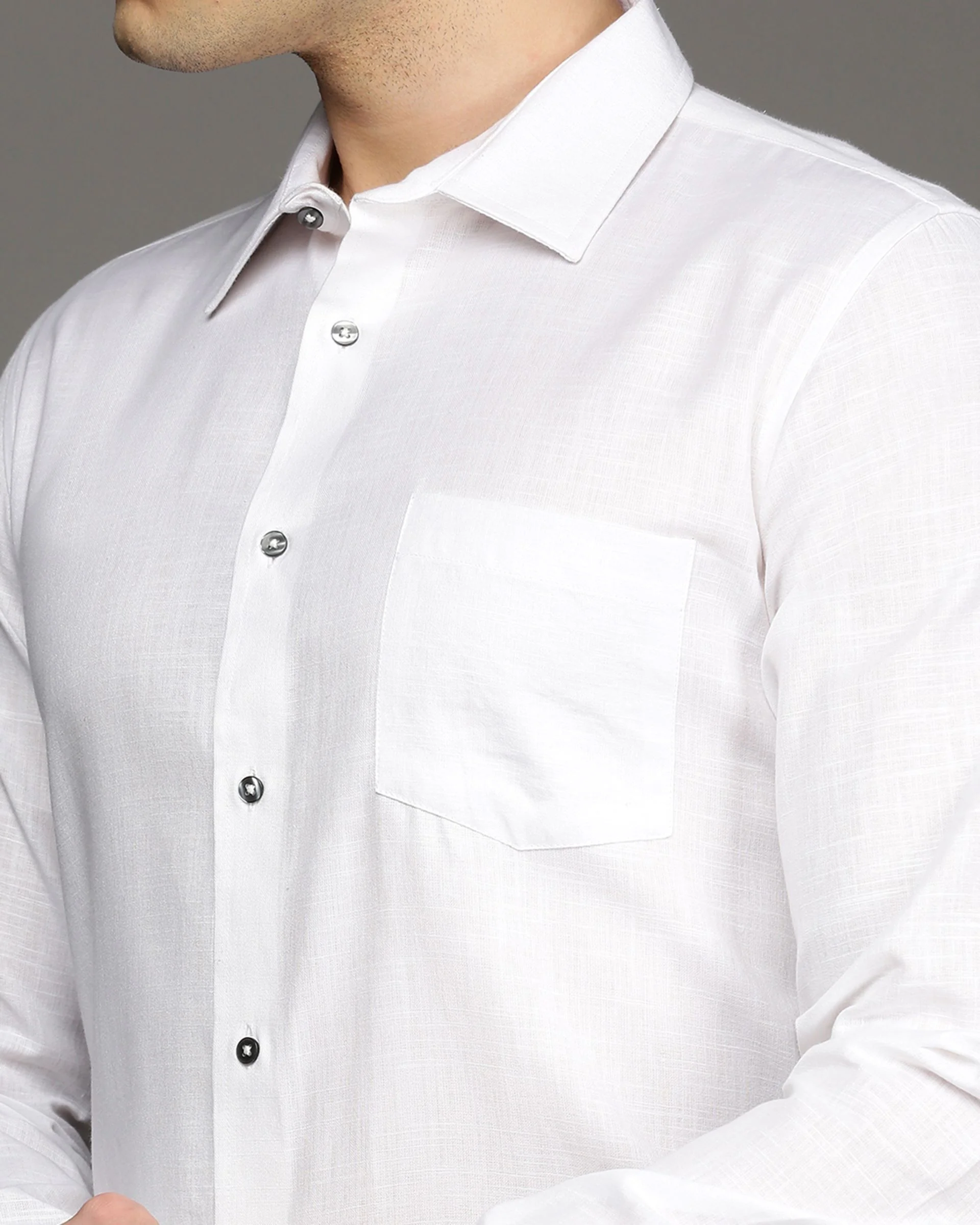 Men White Cotton Blend Slim Shirt - Image 6