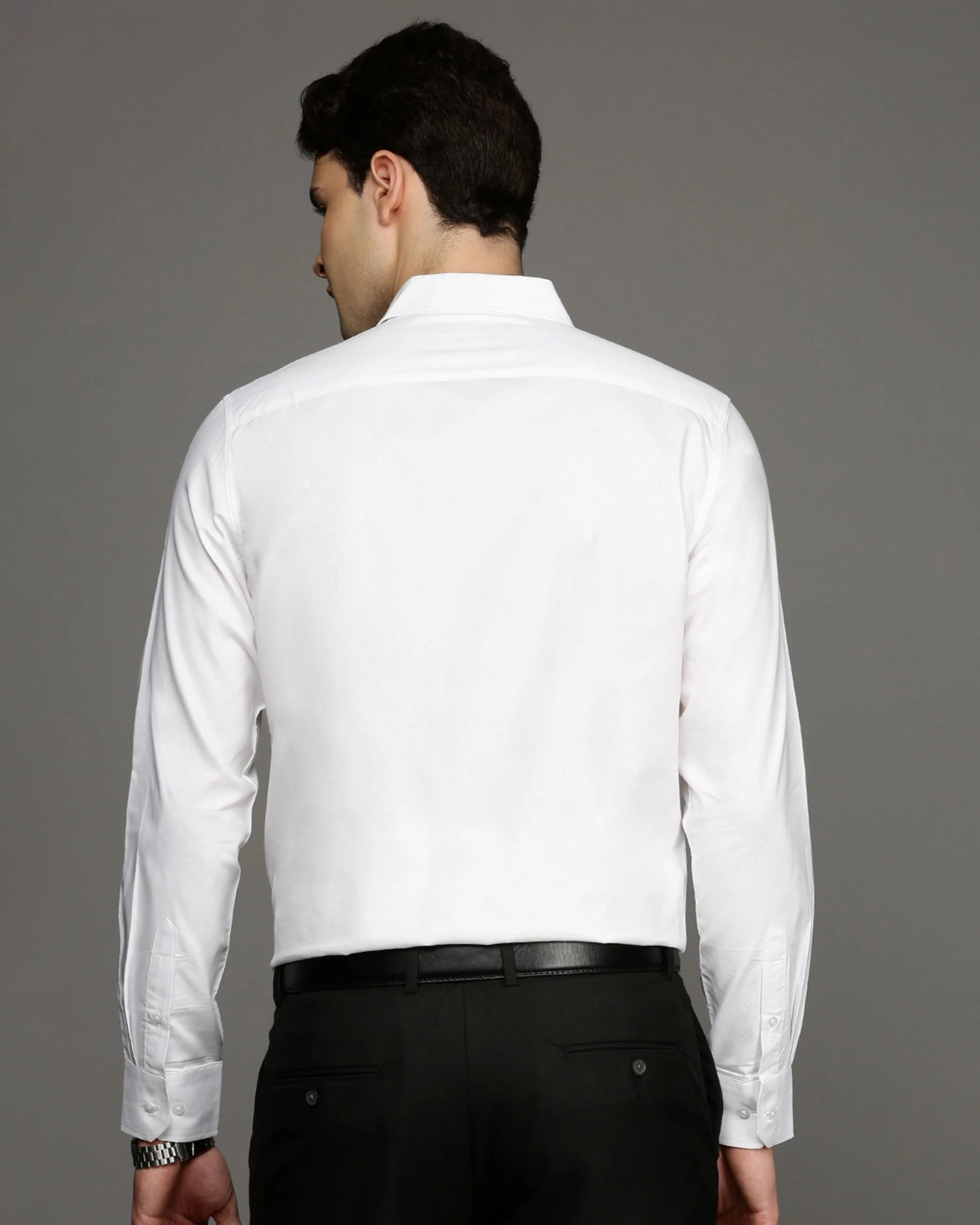 Men White Cotton Blend Slim Shirt - Image 4