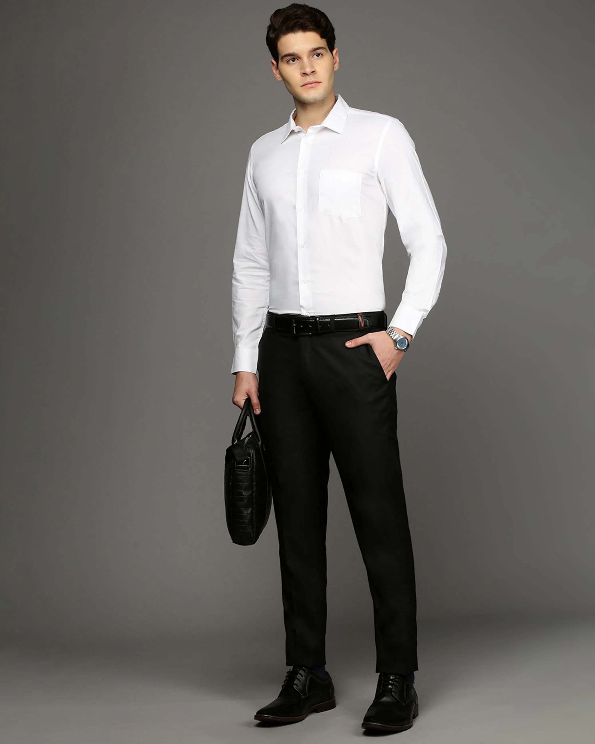 Men White Cotton Blend Slim Shirt - Image 5