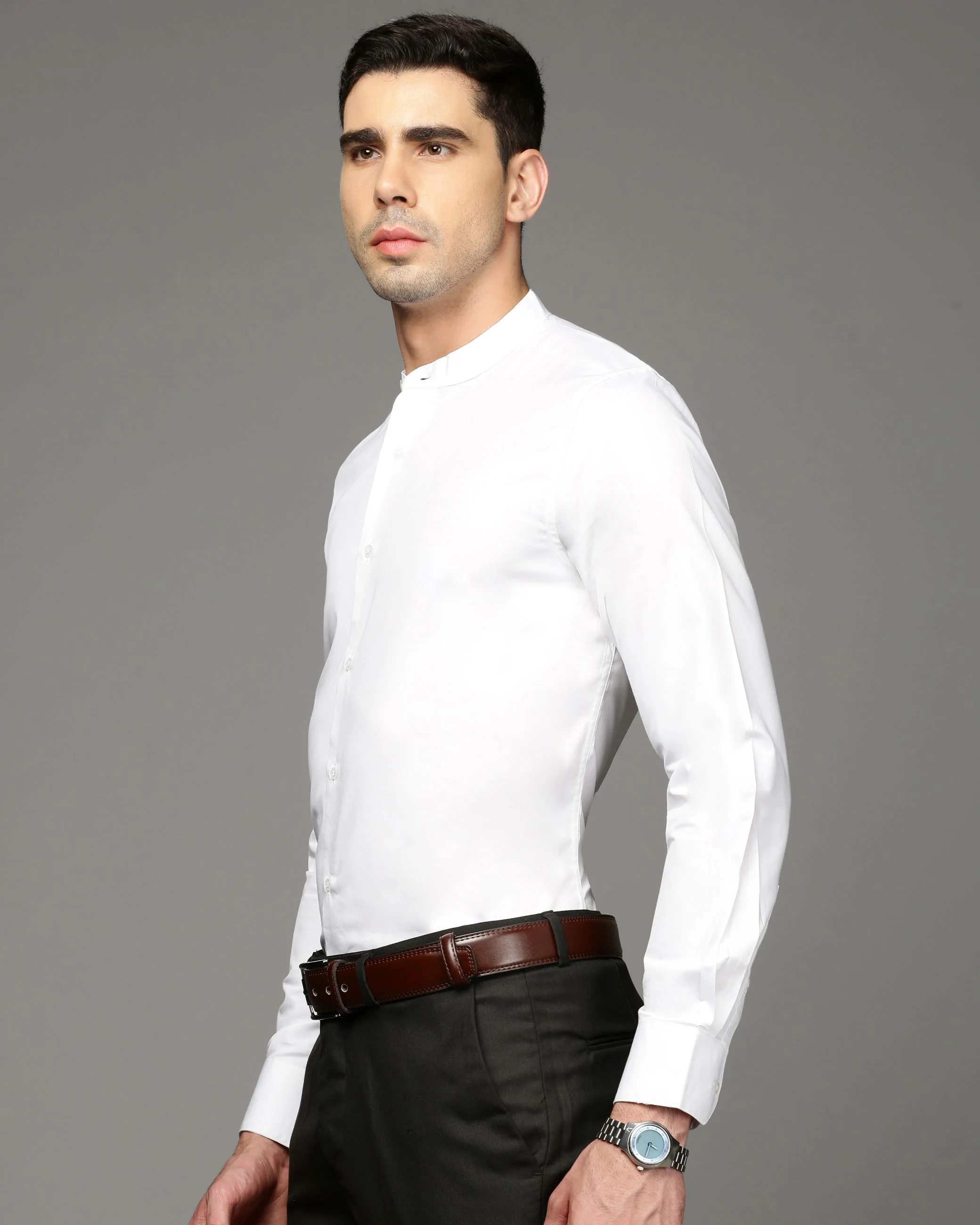 Men White Cotton Blend Slim Shirt - Image 3