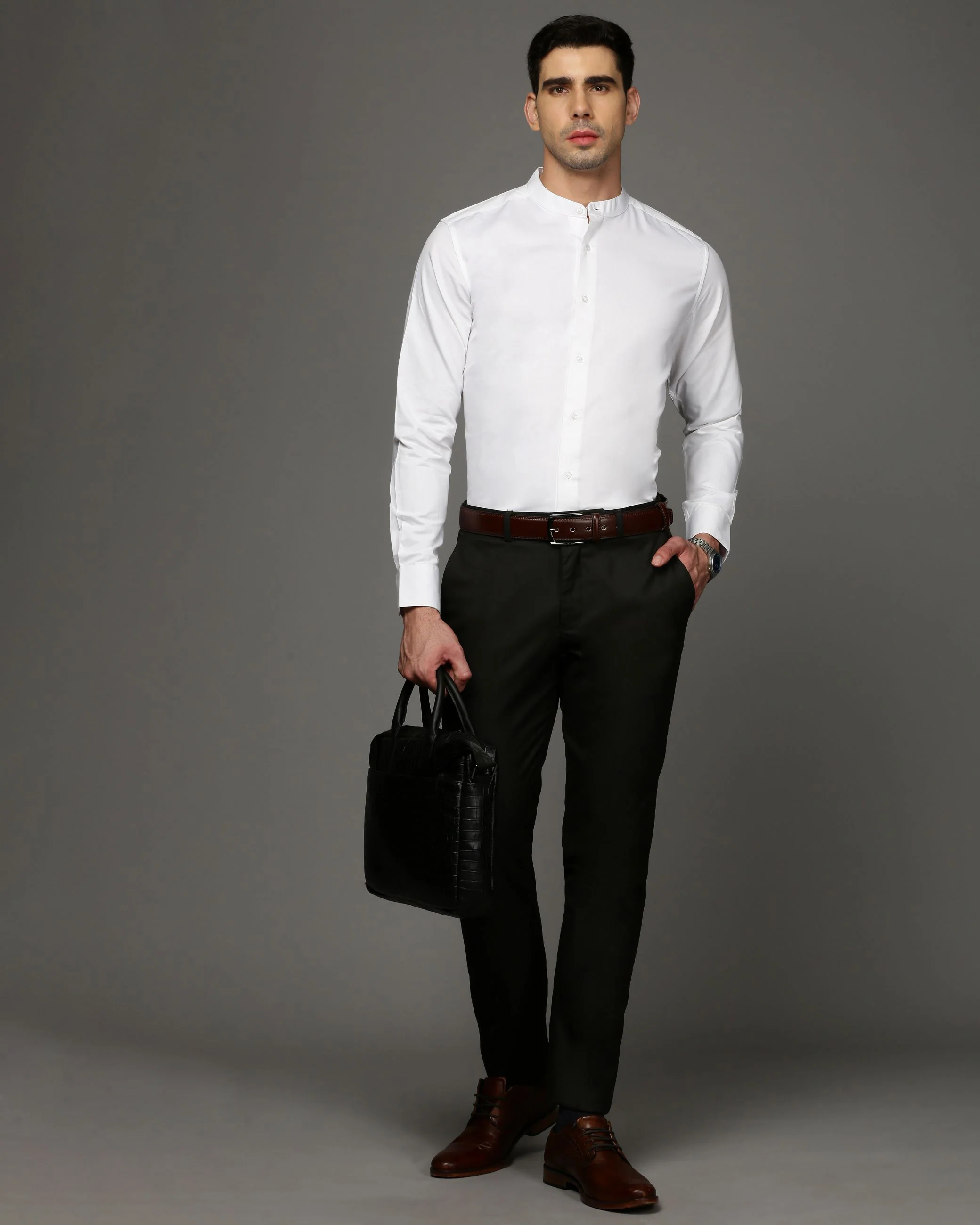 Men White Cotton Blend Slim Shirt - Image 5