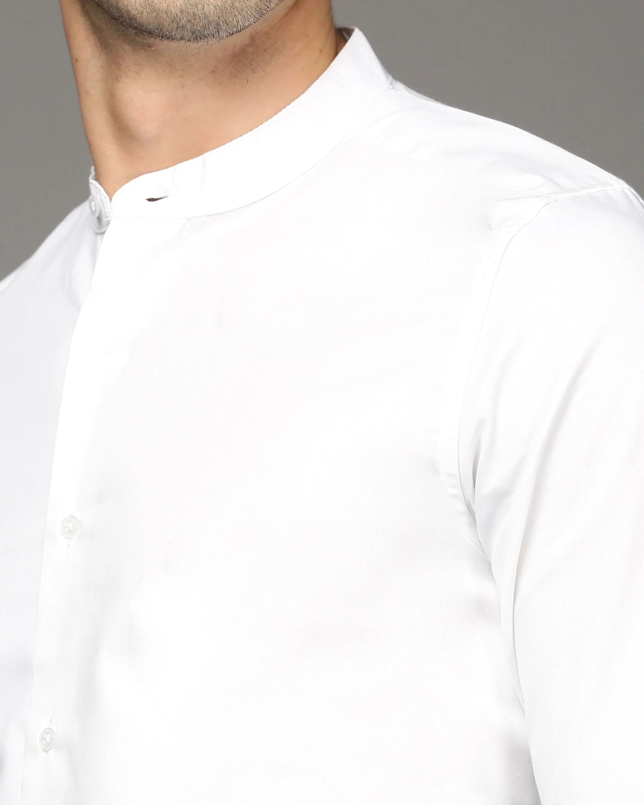 Men White Cotton Blend Slim Shirt - Image 6