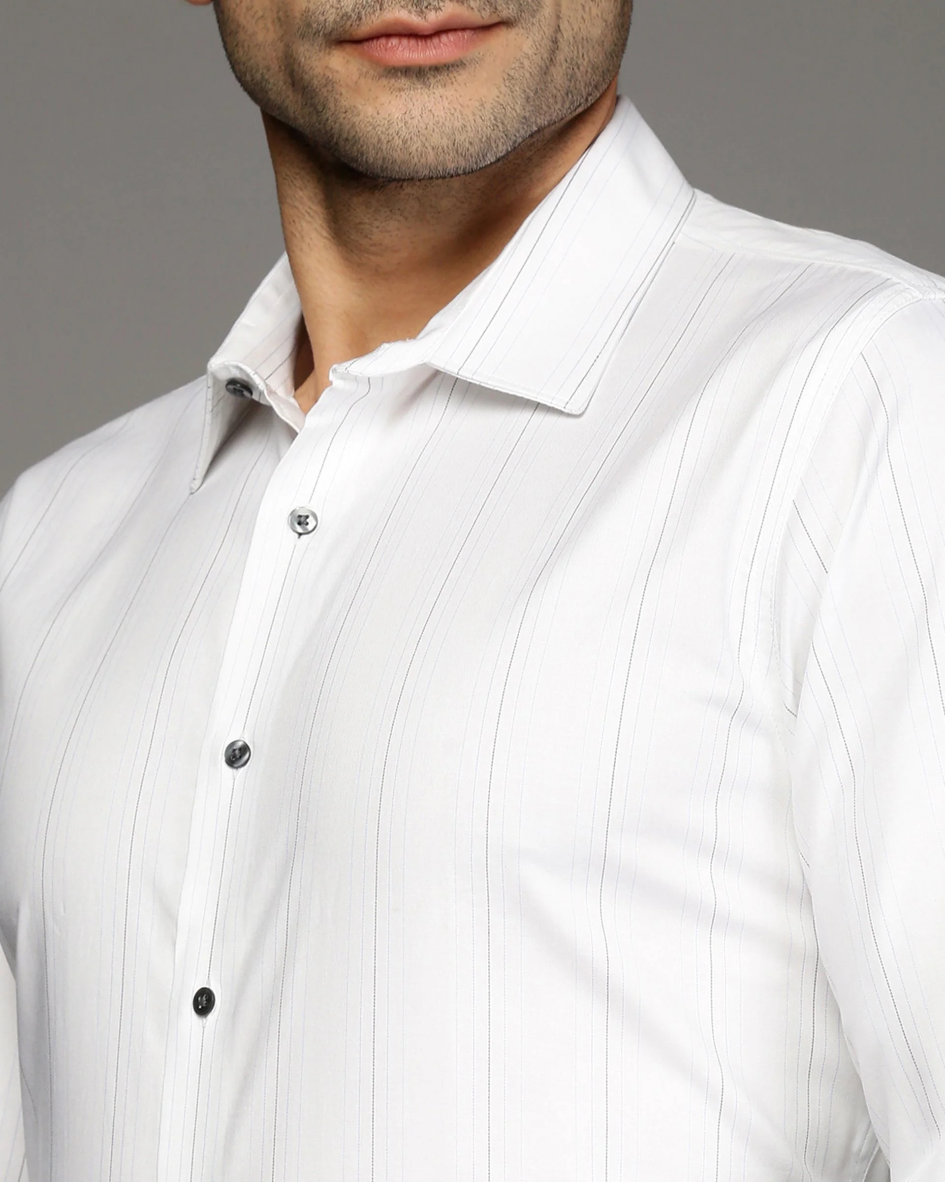 Men White Cotton Blend Slim Shirt - Image 6