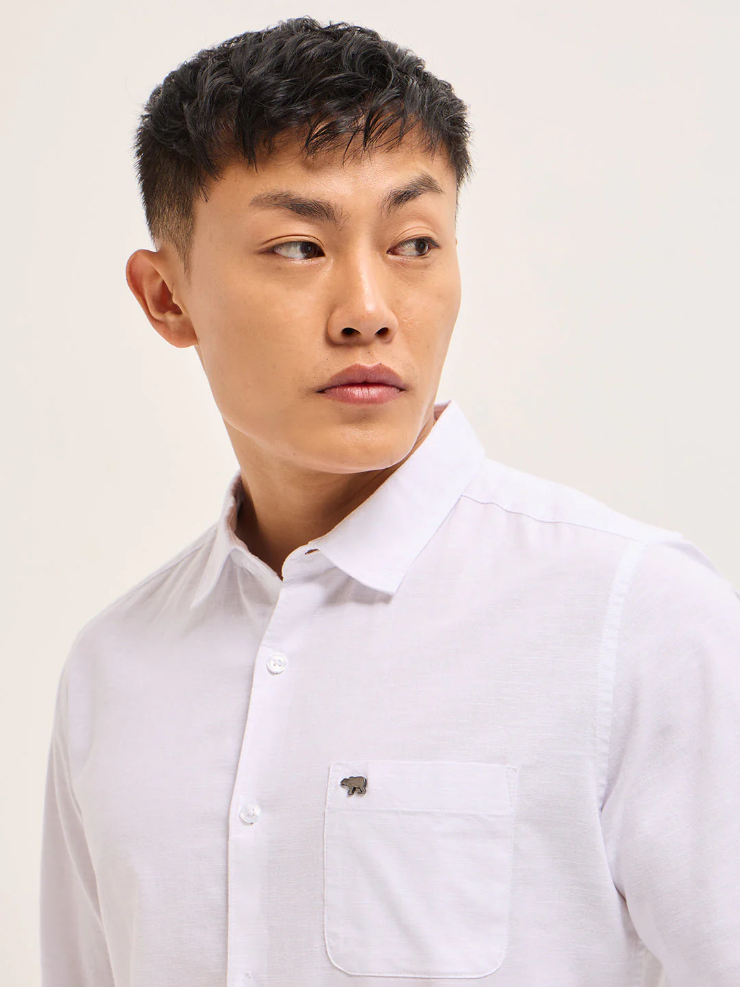 Men White Cotton Linen Slim Fit Solid Casual Shirt - Image 7