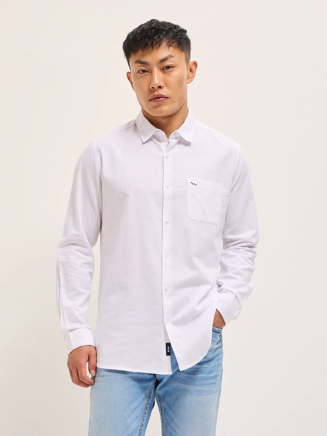 Men White Cotton Linen Slim Fit Solid Casual Shirt - Image 8