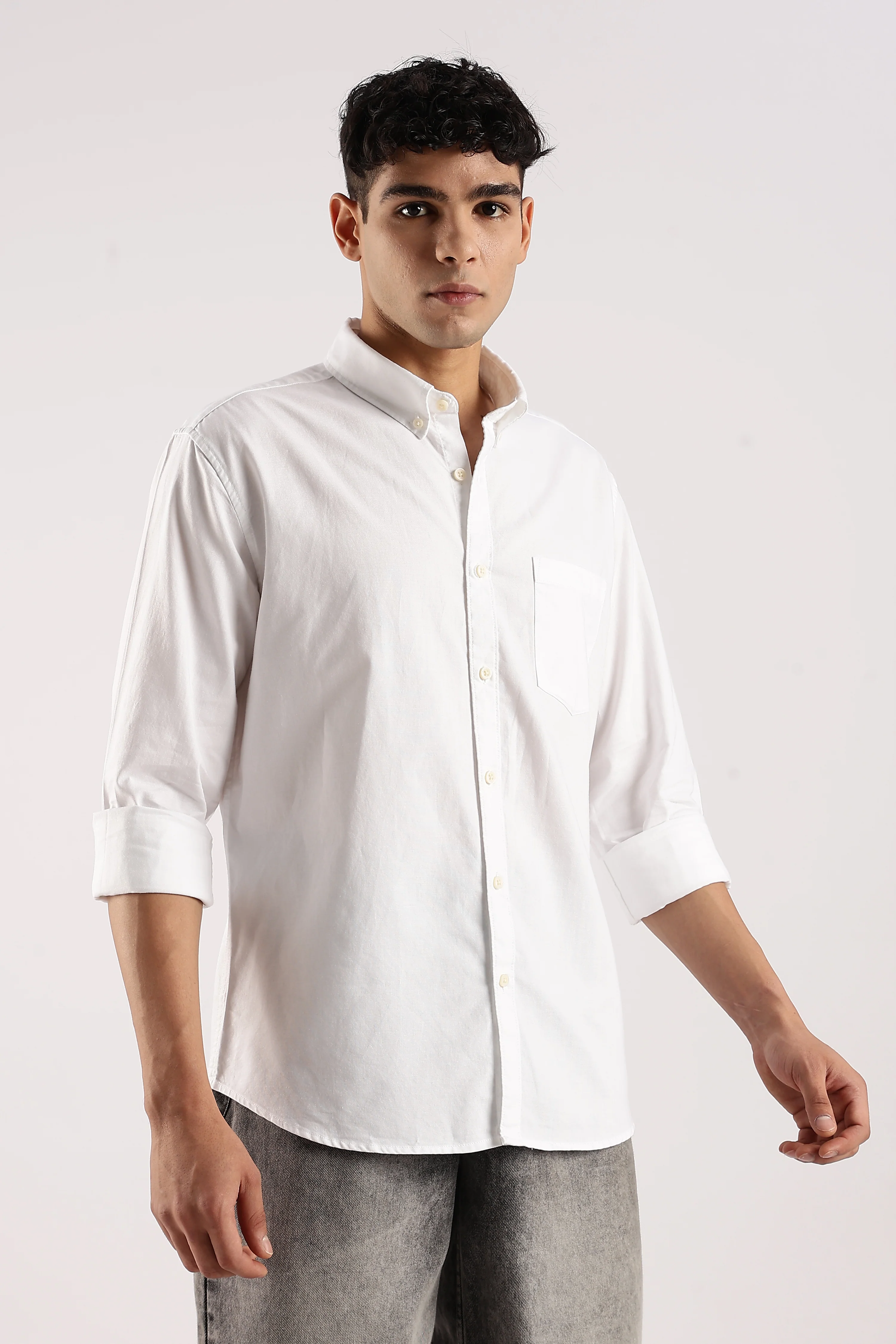 Men White Cotton Oxford Shirt - Image 2