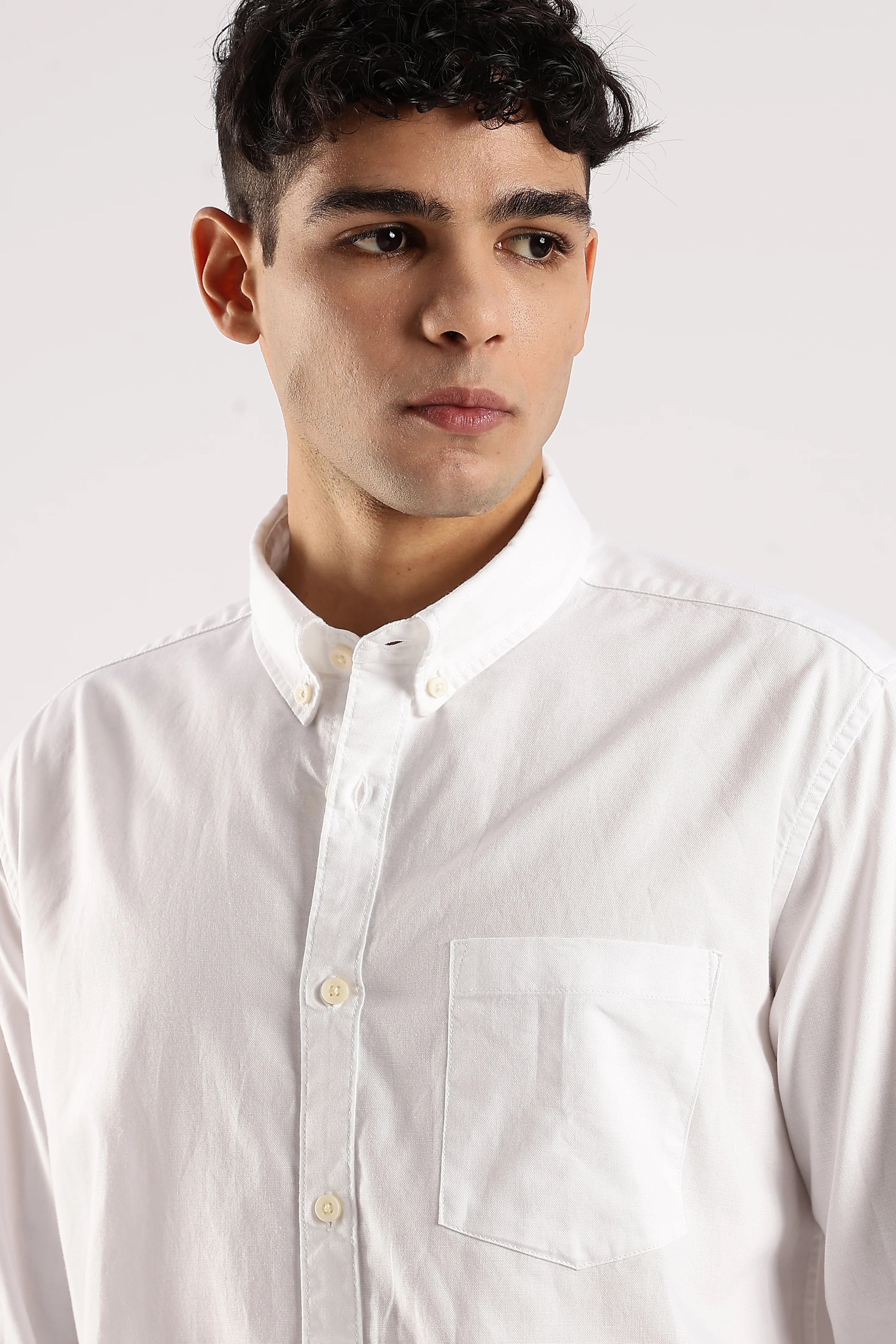 Men White Cotton Oxford Shirt - Image 6
