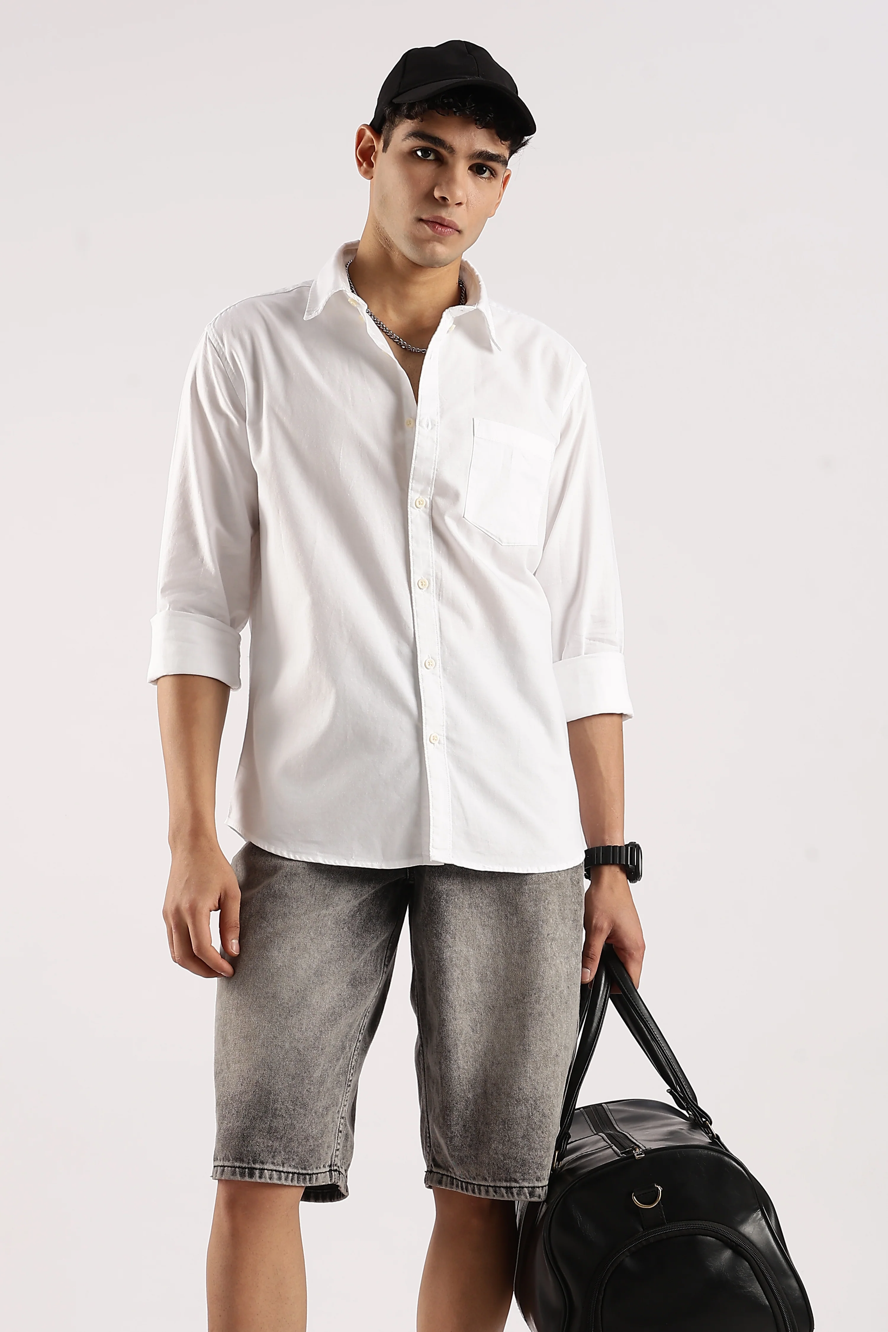 Men White Cotton Oxford Shirt - Image 9