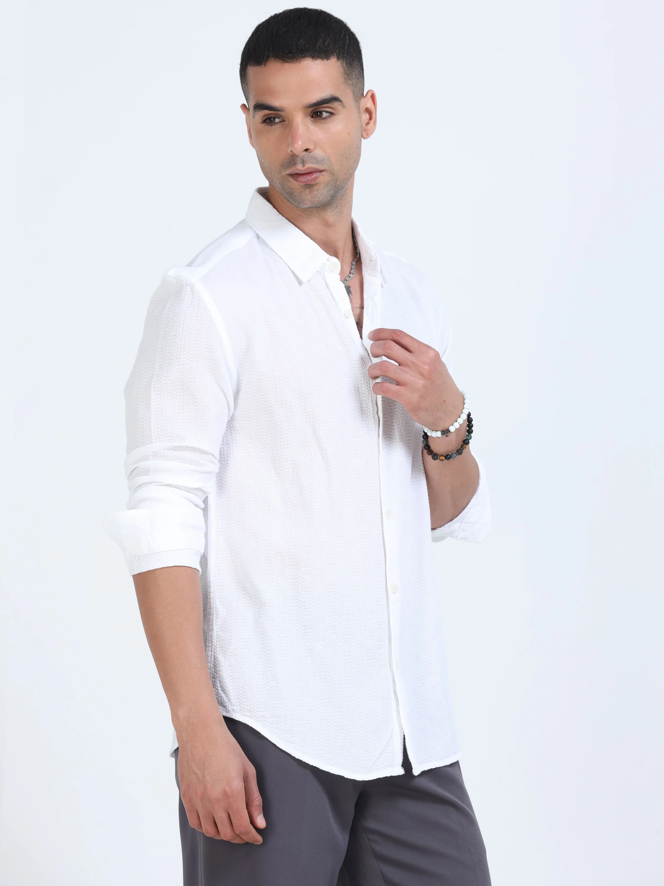 Men White Cotton Regular Fit Shirt - Image 2