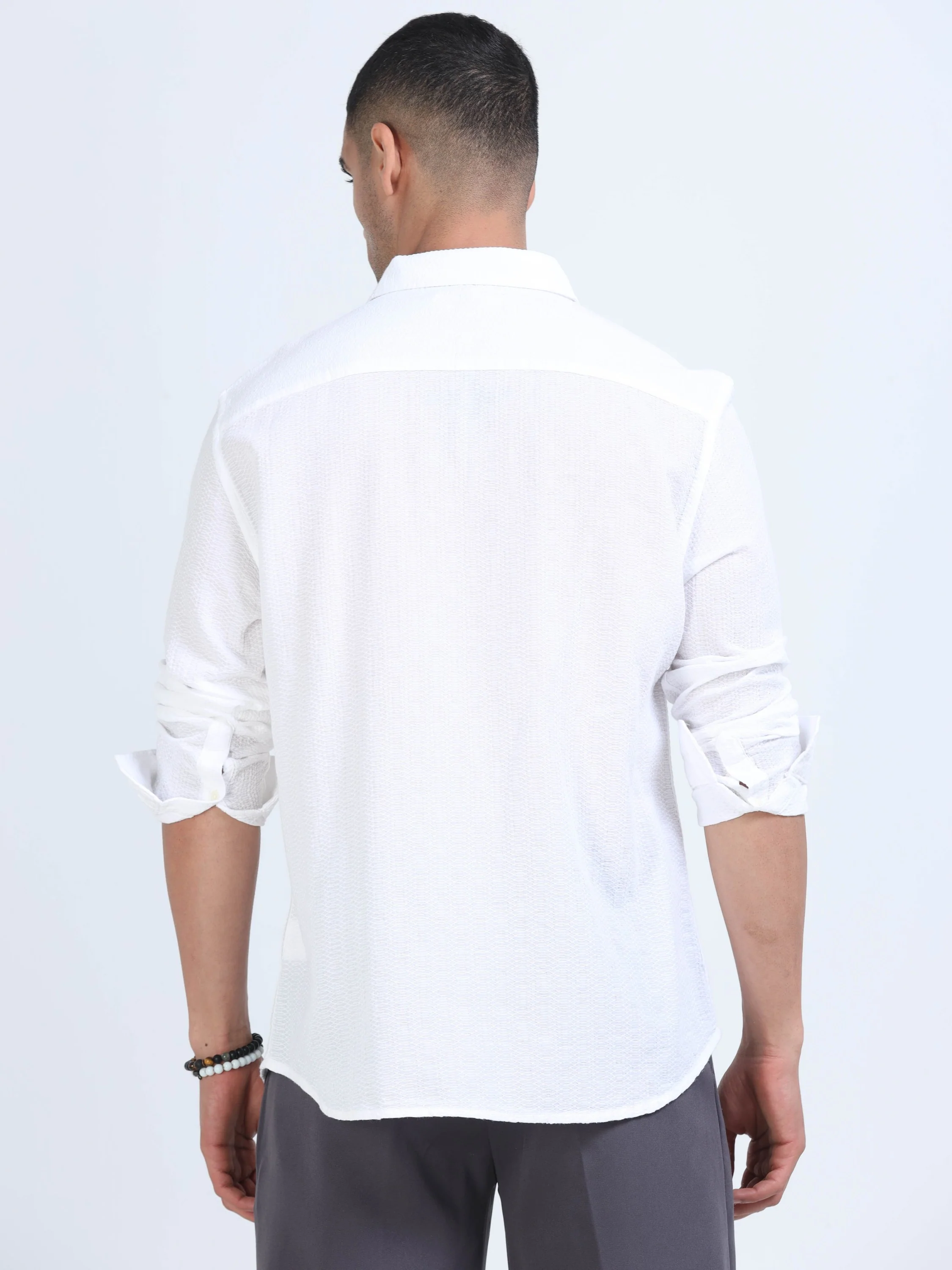 Men White Cotton Regular Fit Shirt - Image 3