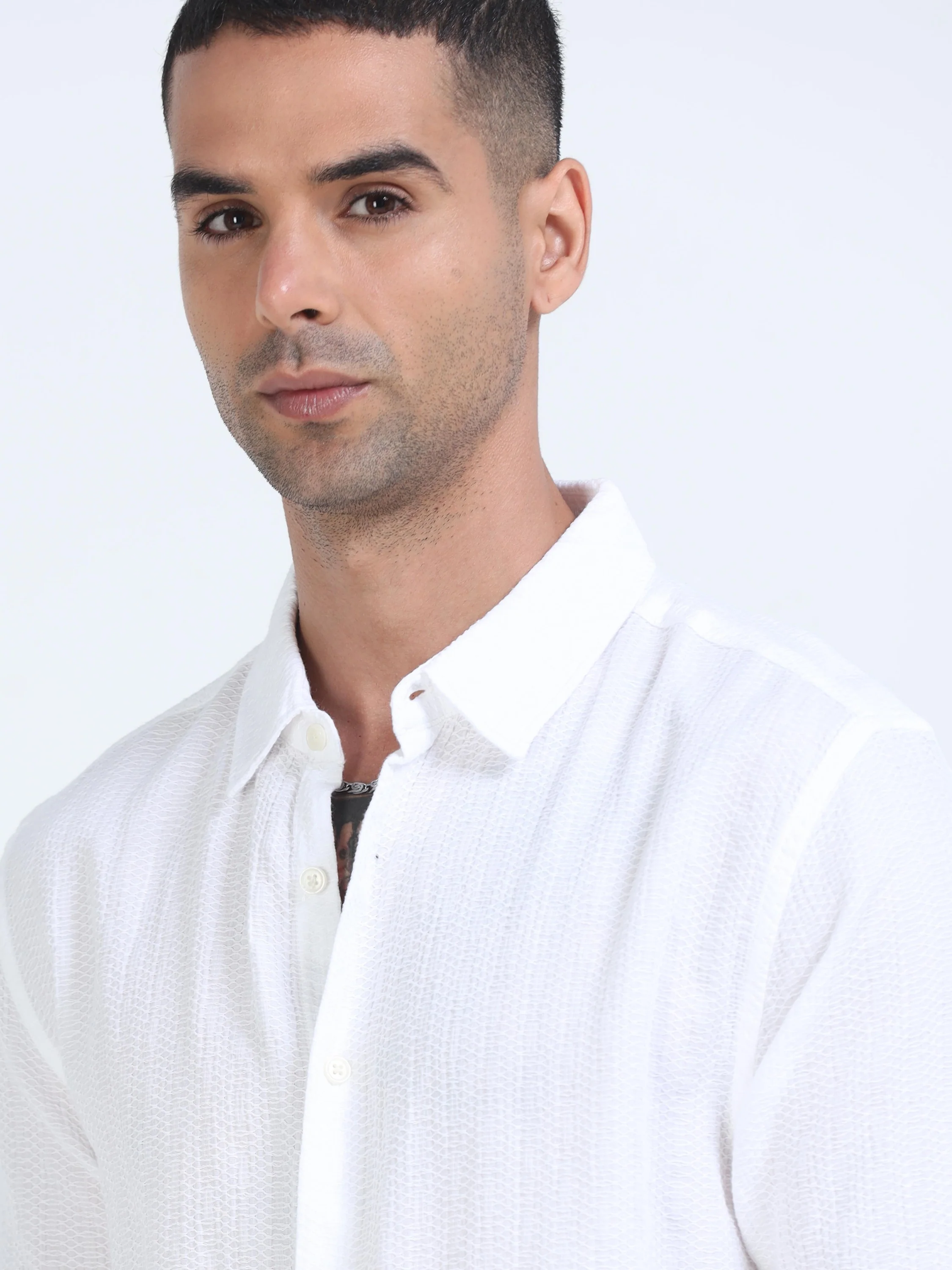 Men White Cotton Regular Fit Shirt - Image 4
