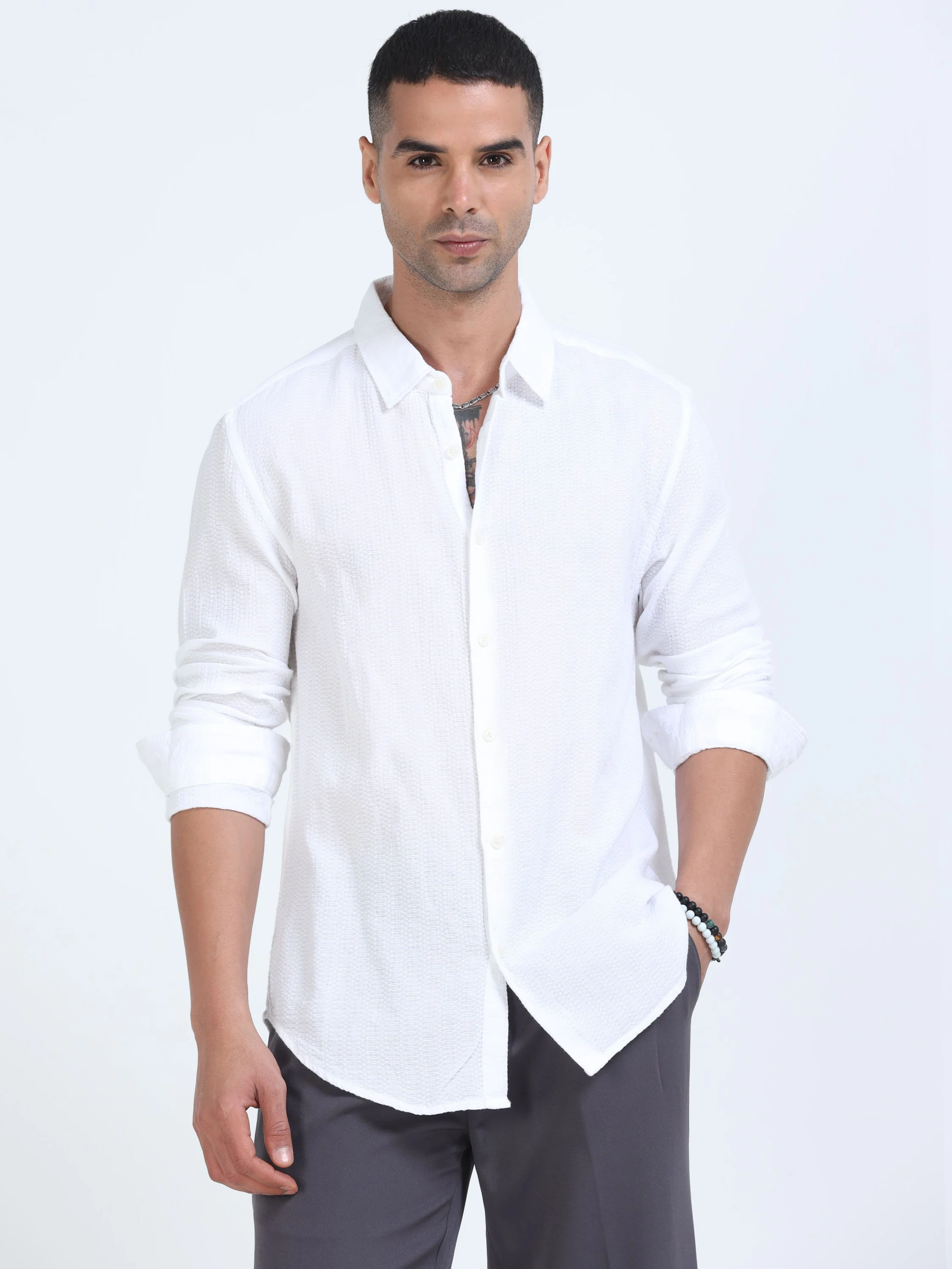 Men White Cotton Regular Fit Shirt - Image 5