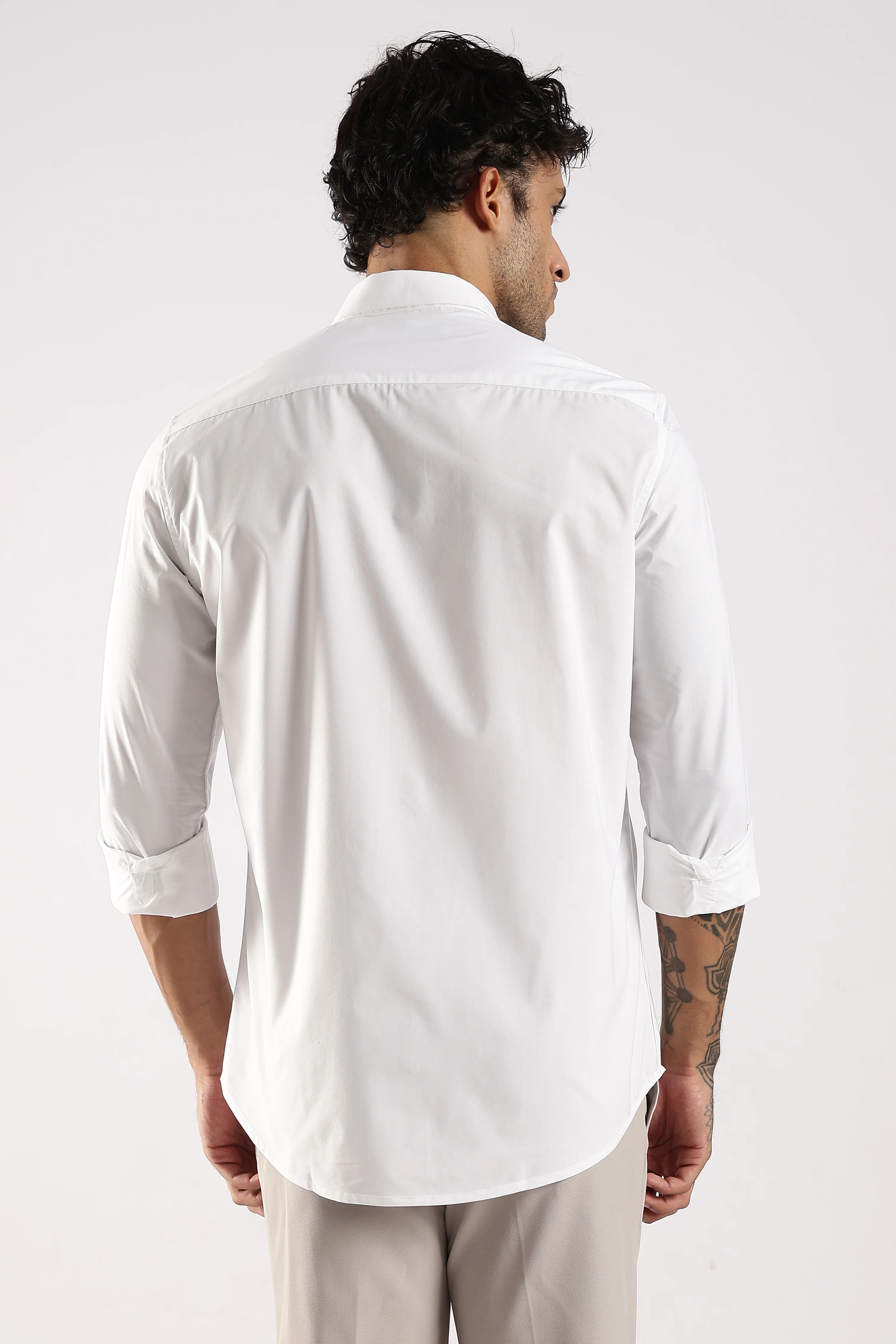 Men White Cotton Slim Fit Shirt - Image 2