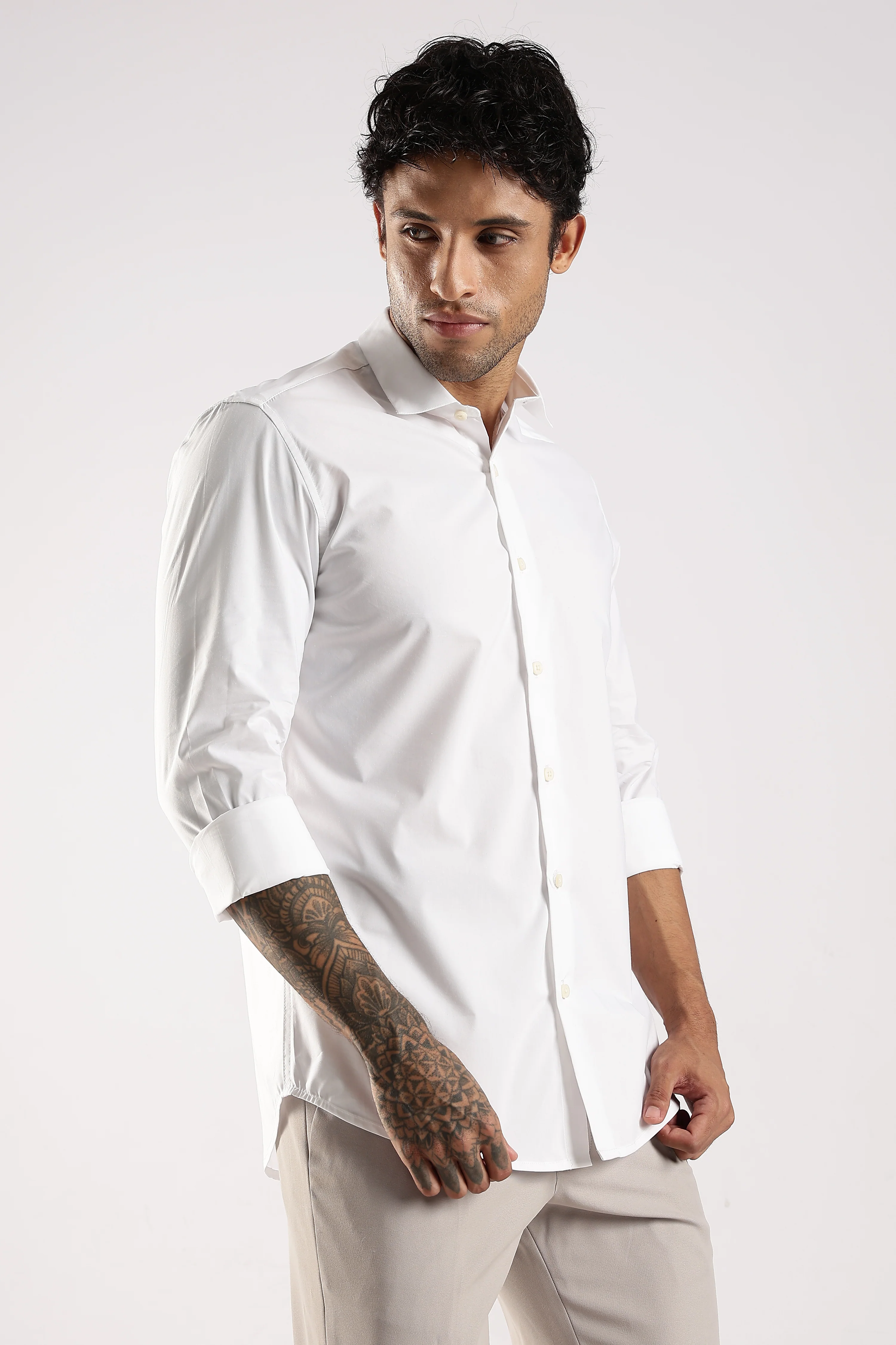 Men White Cotton Slim Fit Shirt - Image 3