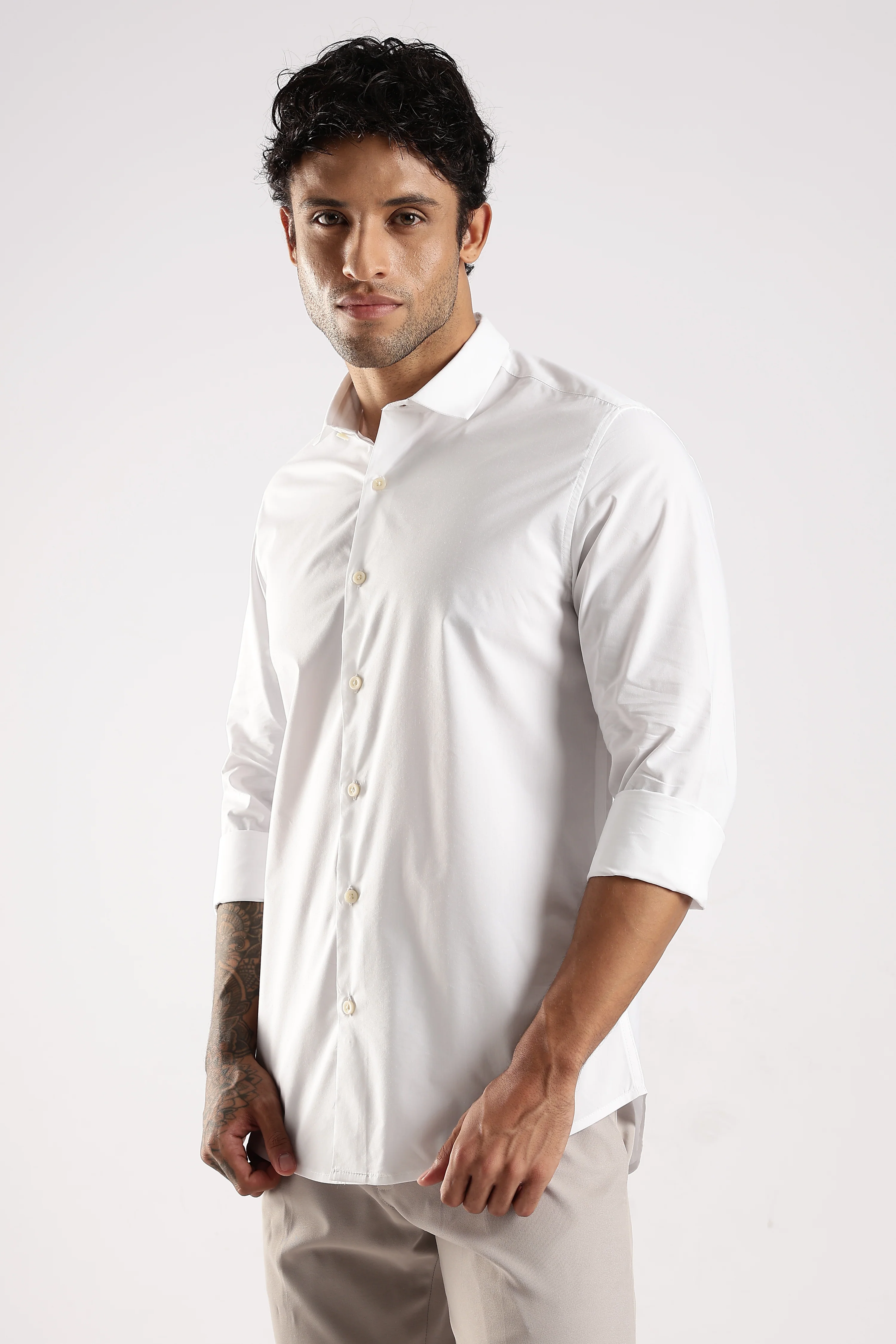 Men White Cotton Slim Fit Shirt - Image 4