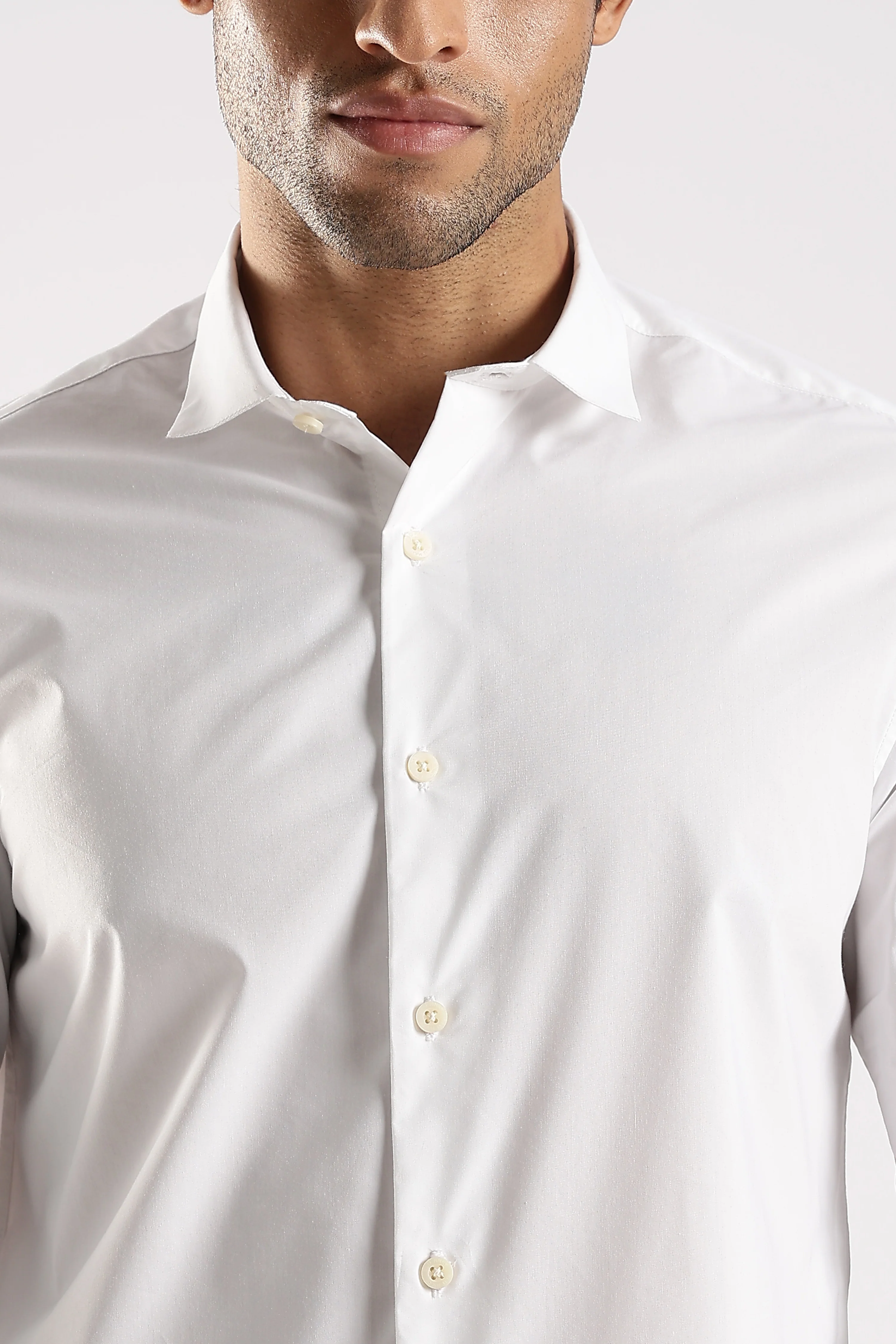 Men White Cotton Slim Fit Shirt - Image 5
