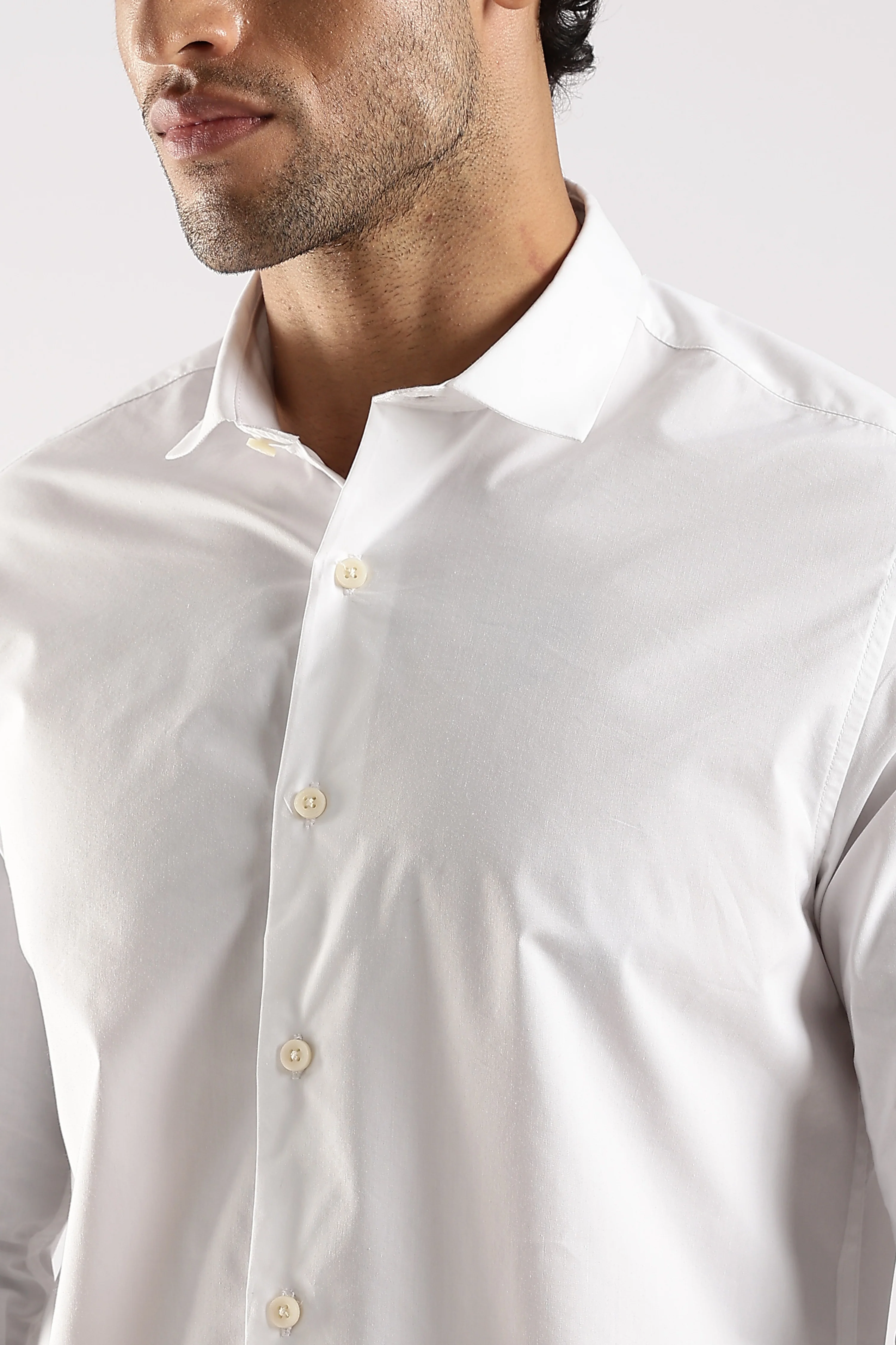 Men White Cotton Slim Fit Shirt - Image 6