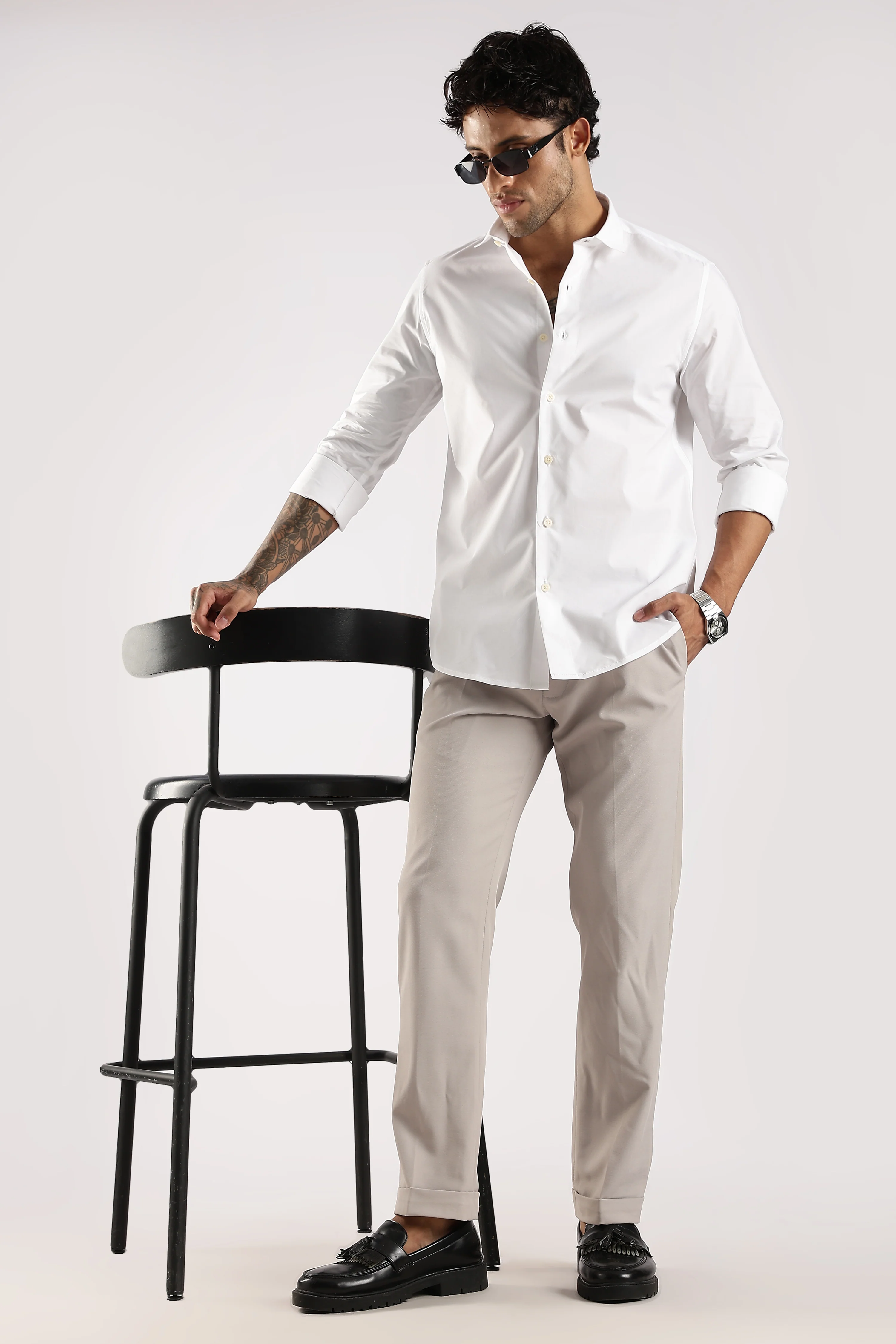 Men White Cotton Slim Fit Shirt - Image 9