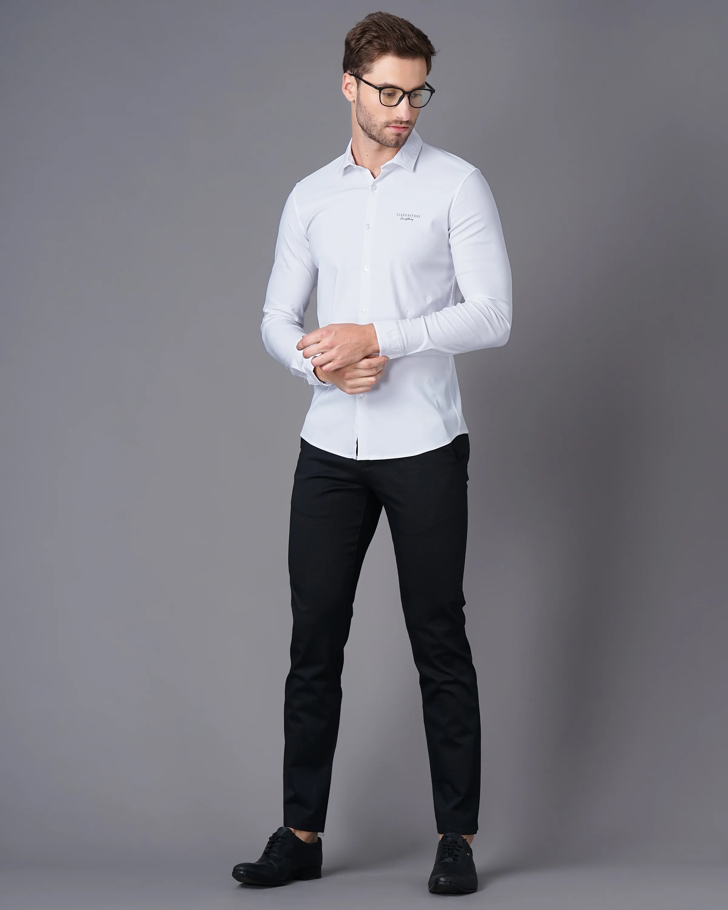 Men White Cotton Slim Shirt - Image 6