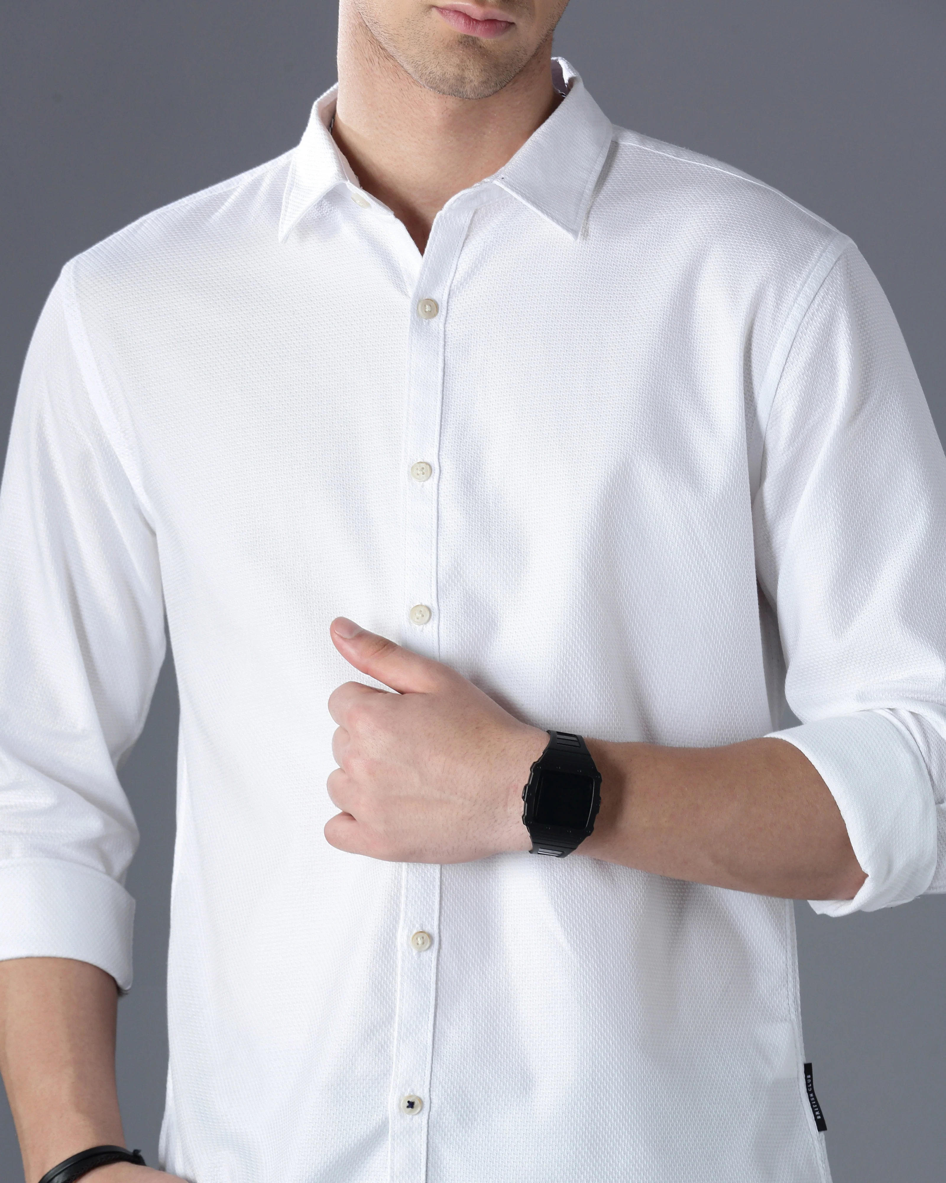 Men White Cotton Slim Shirt - Image 2