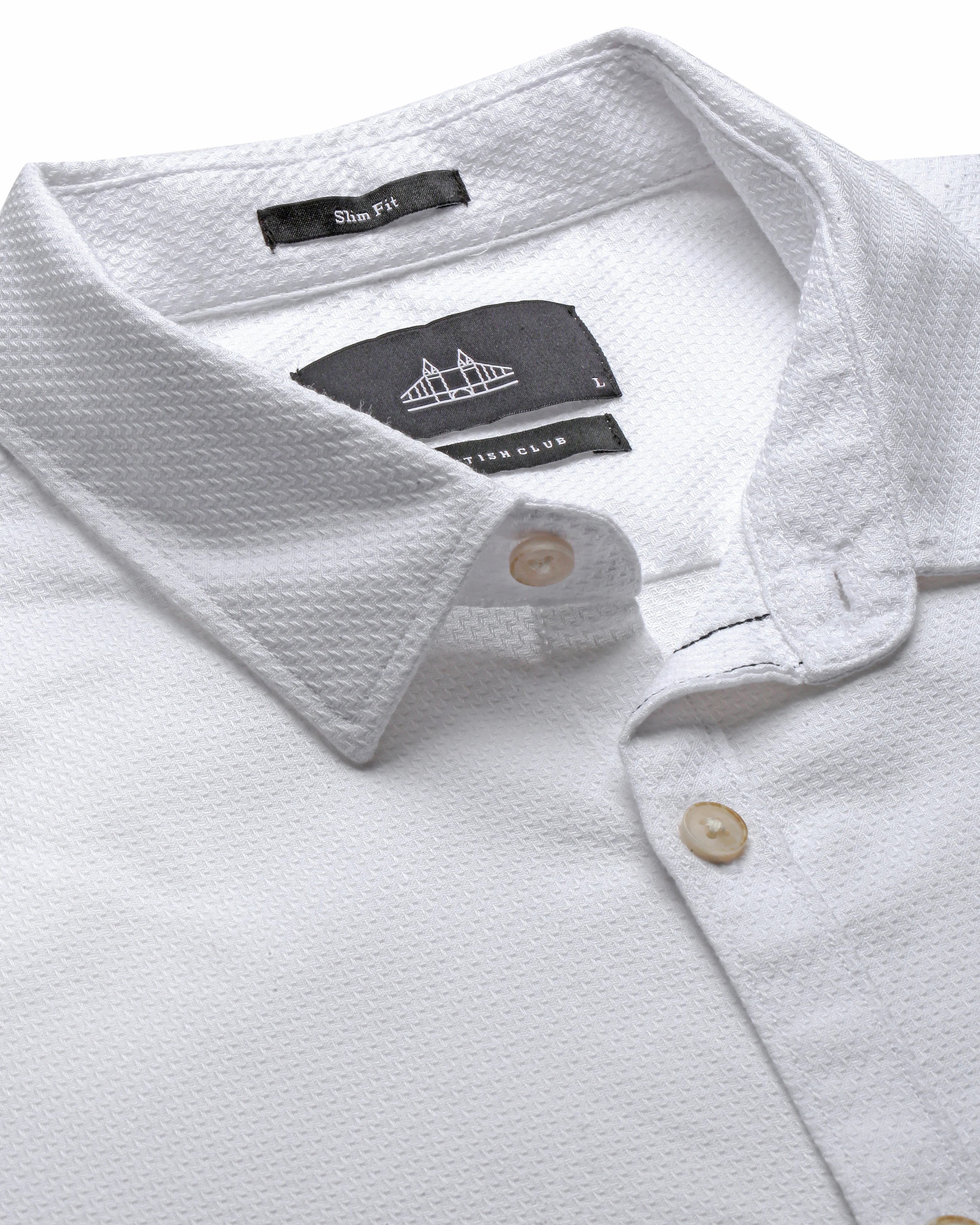 Men White Cotton Slim Shirt - Image 3