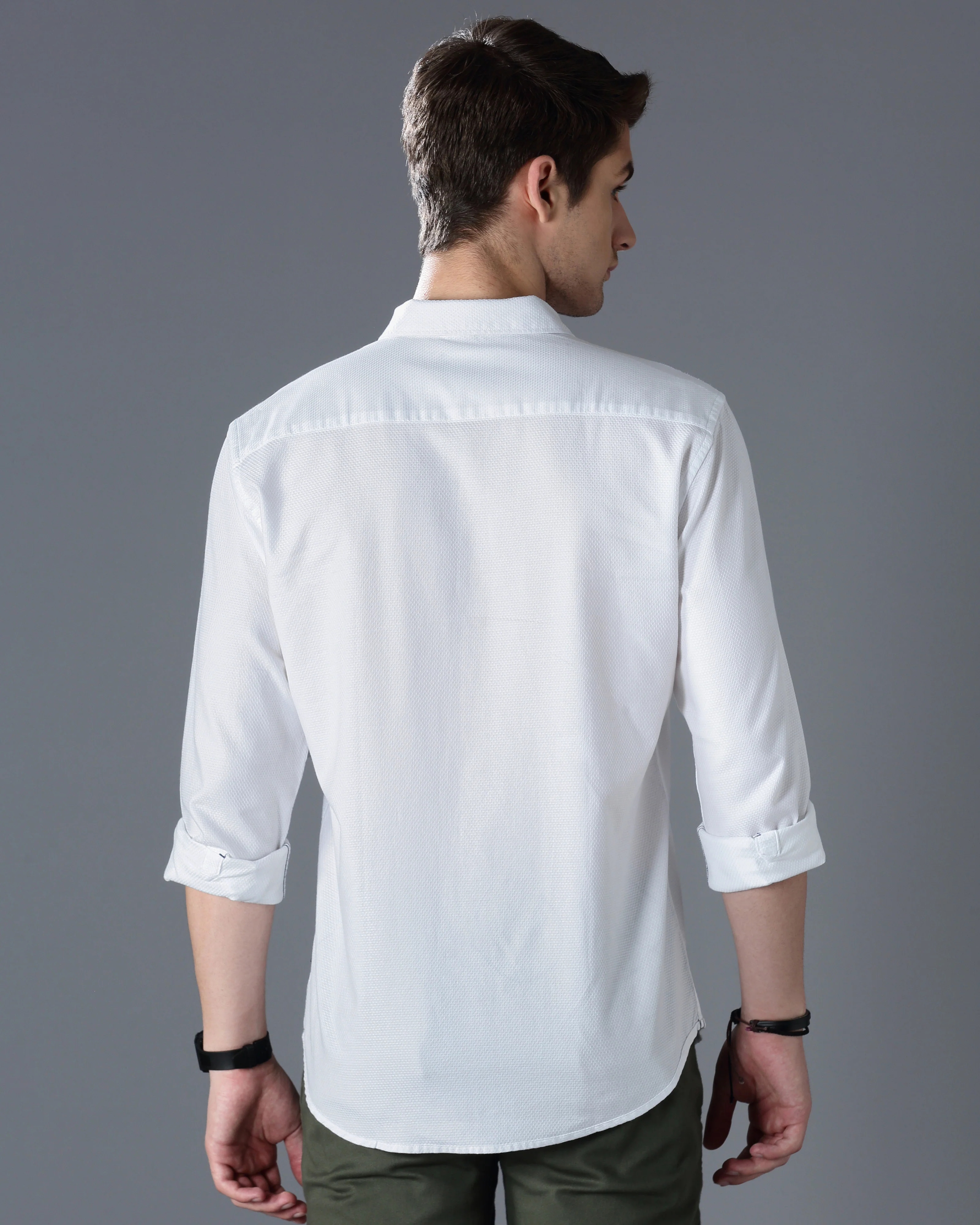 Men White Cotton Slim Shirt - Image 4