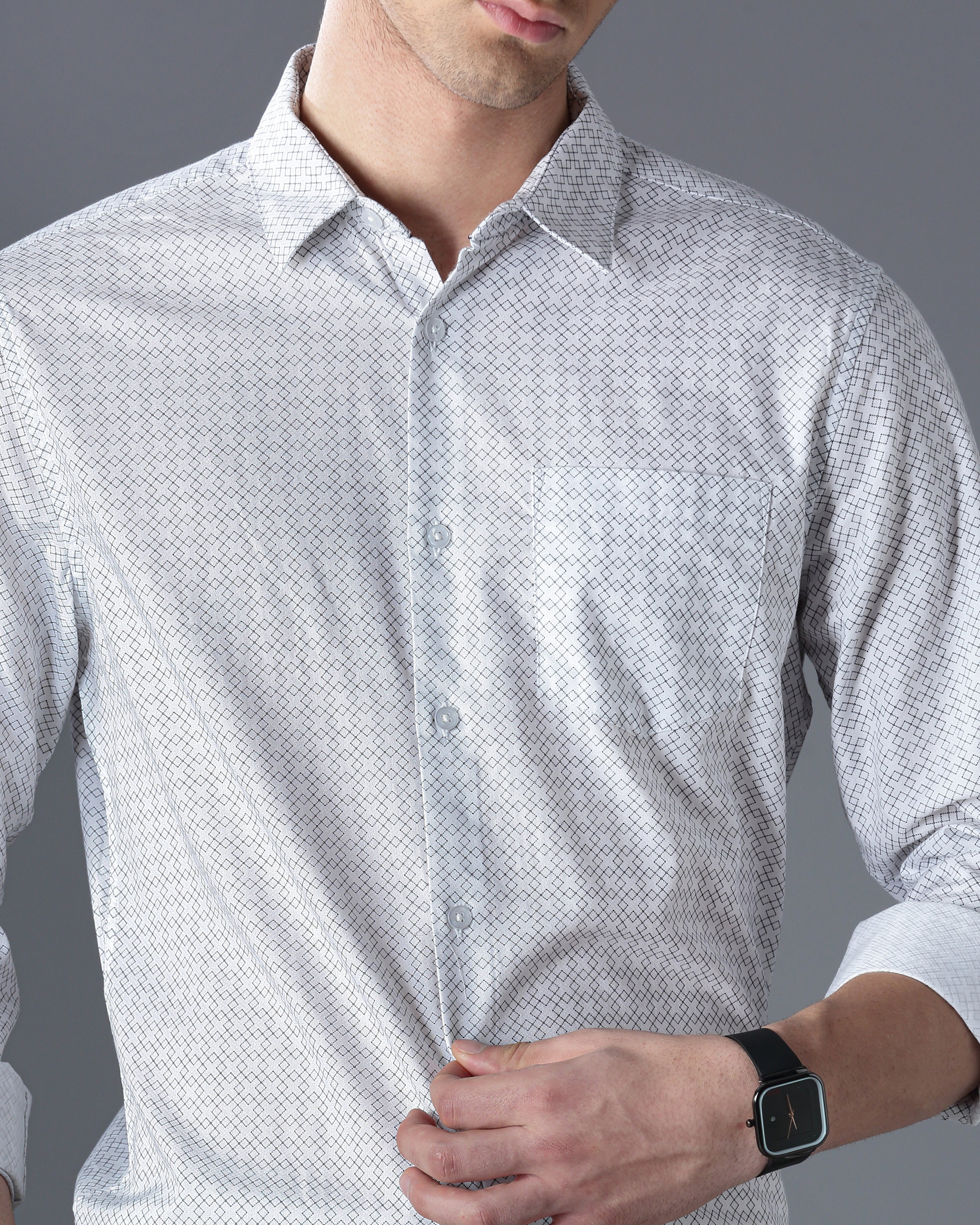 Men White Cotton Slim Shirt - Image 4