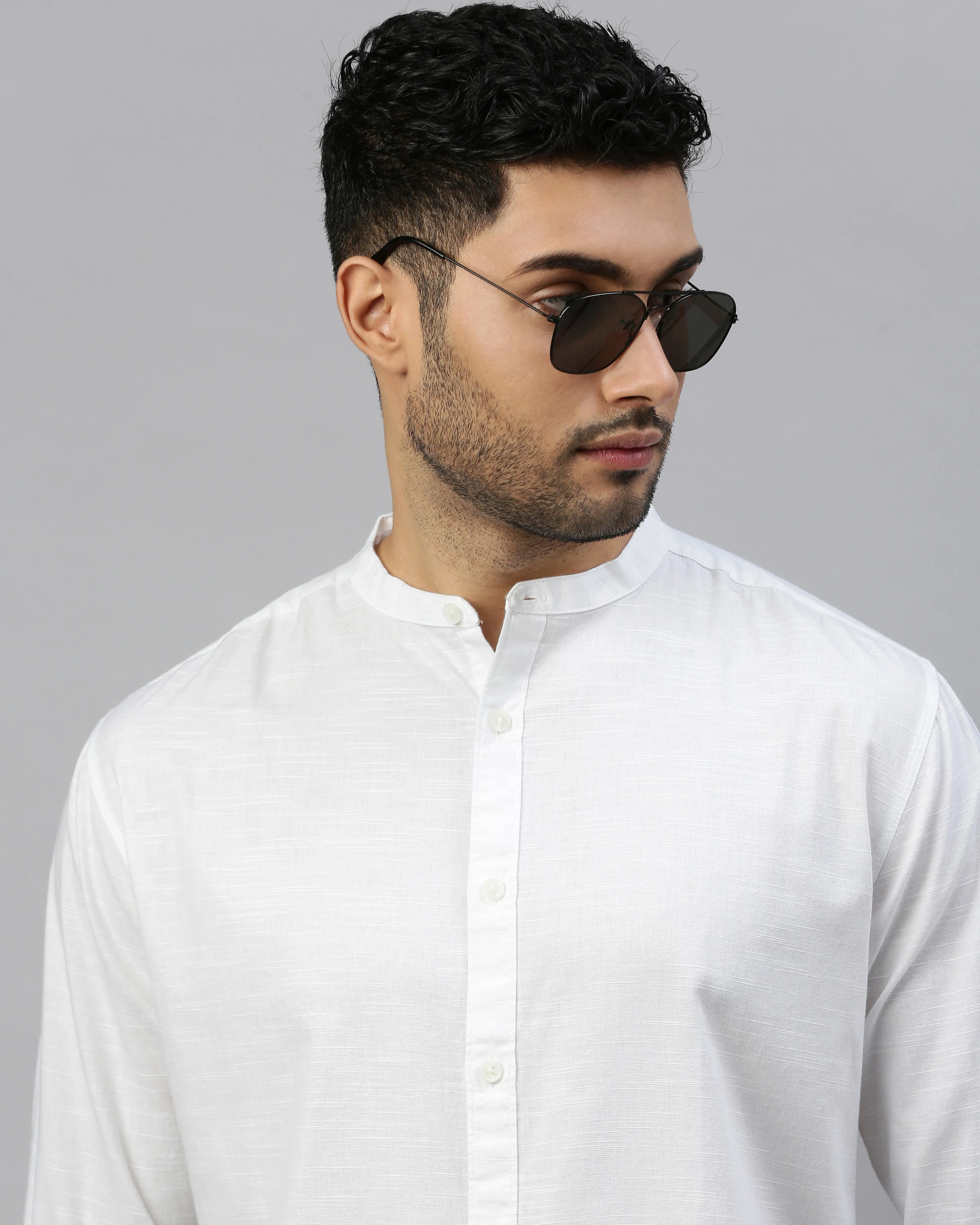 Men White Cotton Slim Shirt - Image 2
