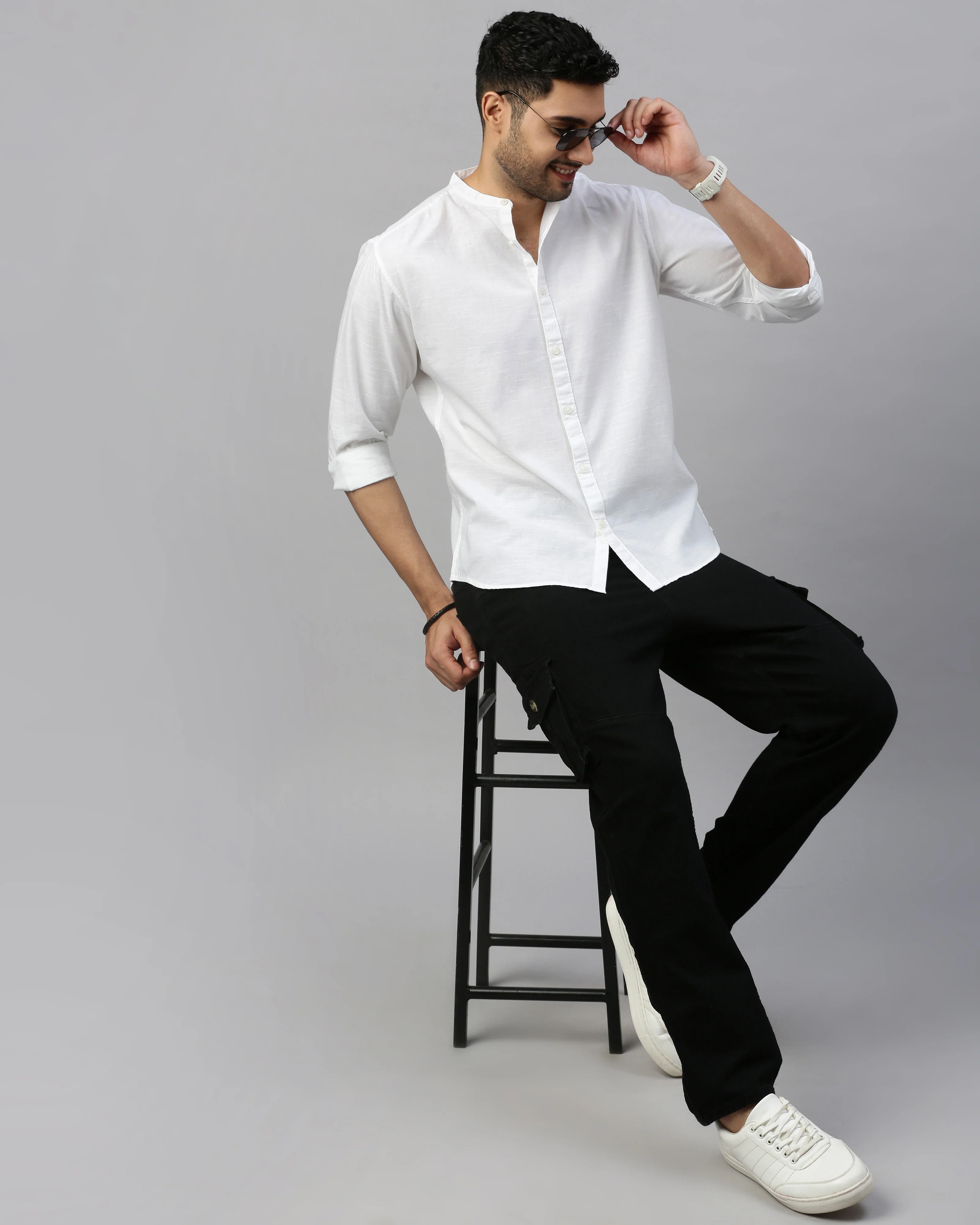 Men White Cotton Slim Shirt - Image 5