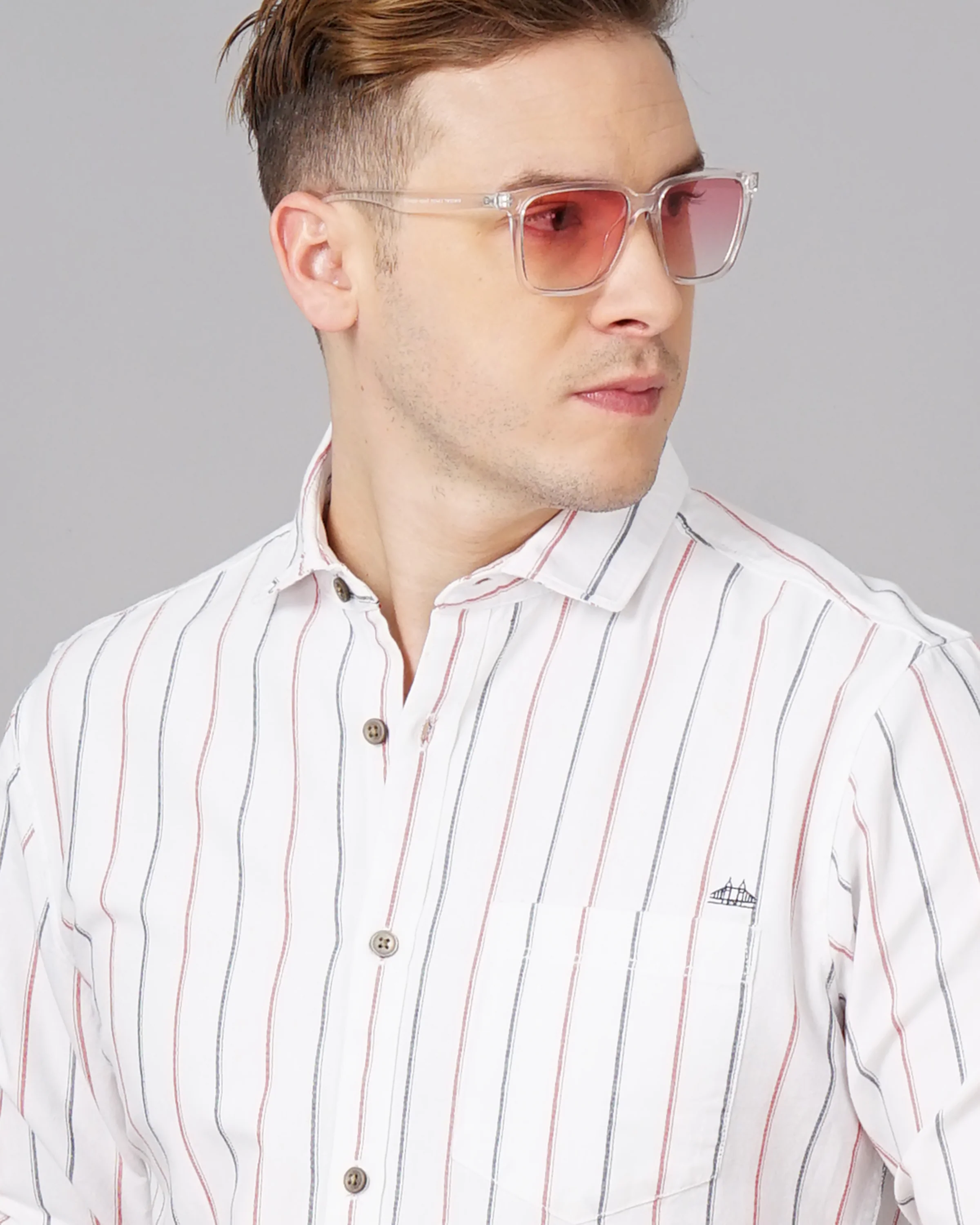 Men White Cotton Slim Shirt - Image 2